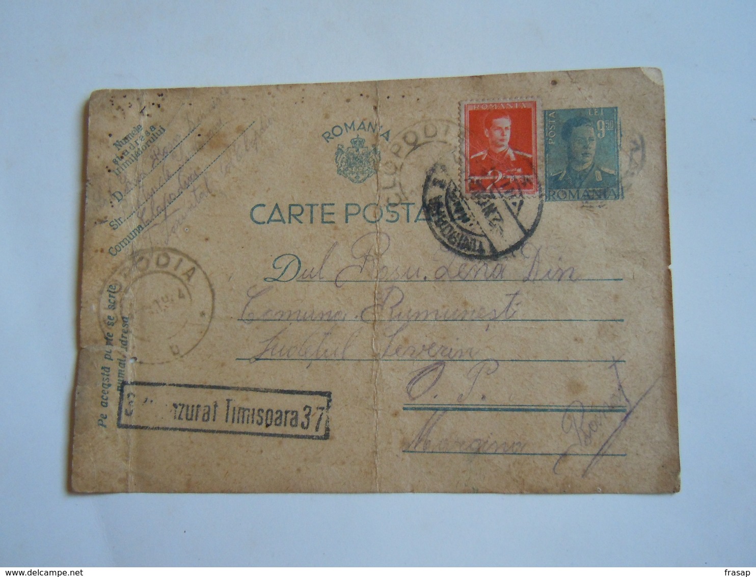 ROMANIA WWII  CARTA POSTALA 9.50 LEI  + 2 LEI 1944 SOLDAT -- CENZURAT - Portofreiheit