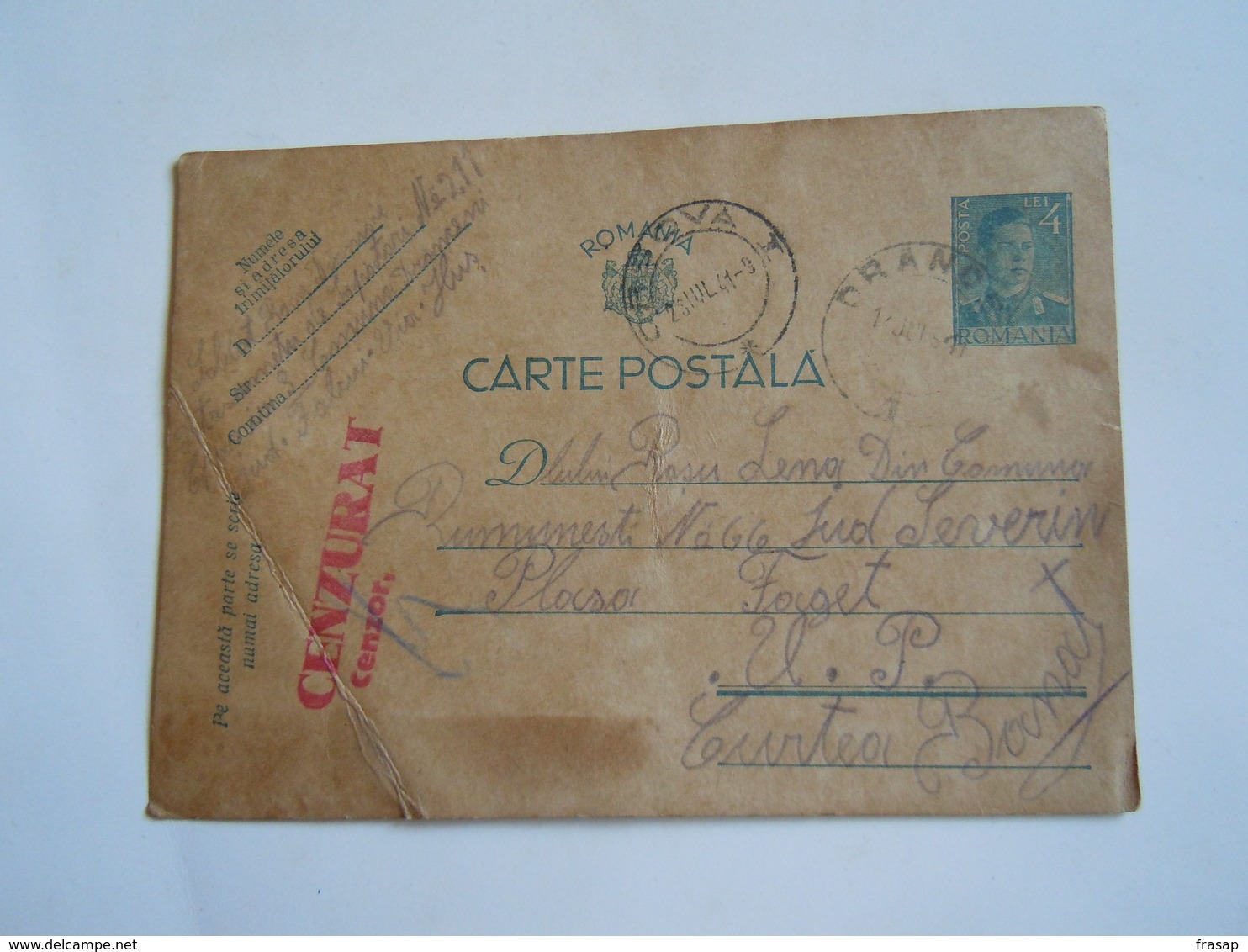 ROMANIA WWII  CARTA POSTALA 4 LEI 1941 SOLDAT -- CENZURAT - Vrijstelling Van Portkosten