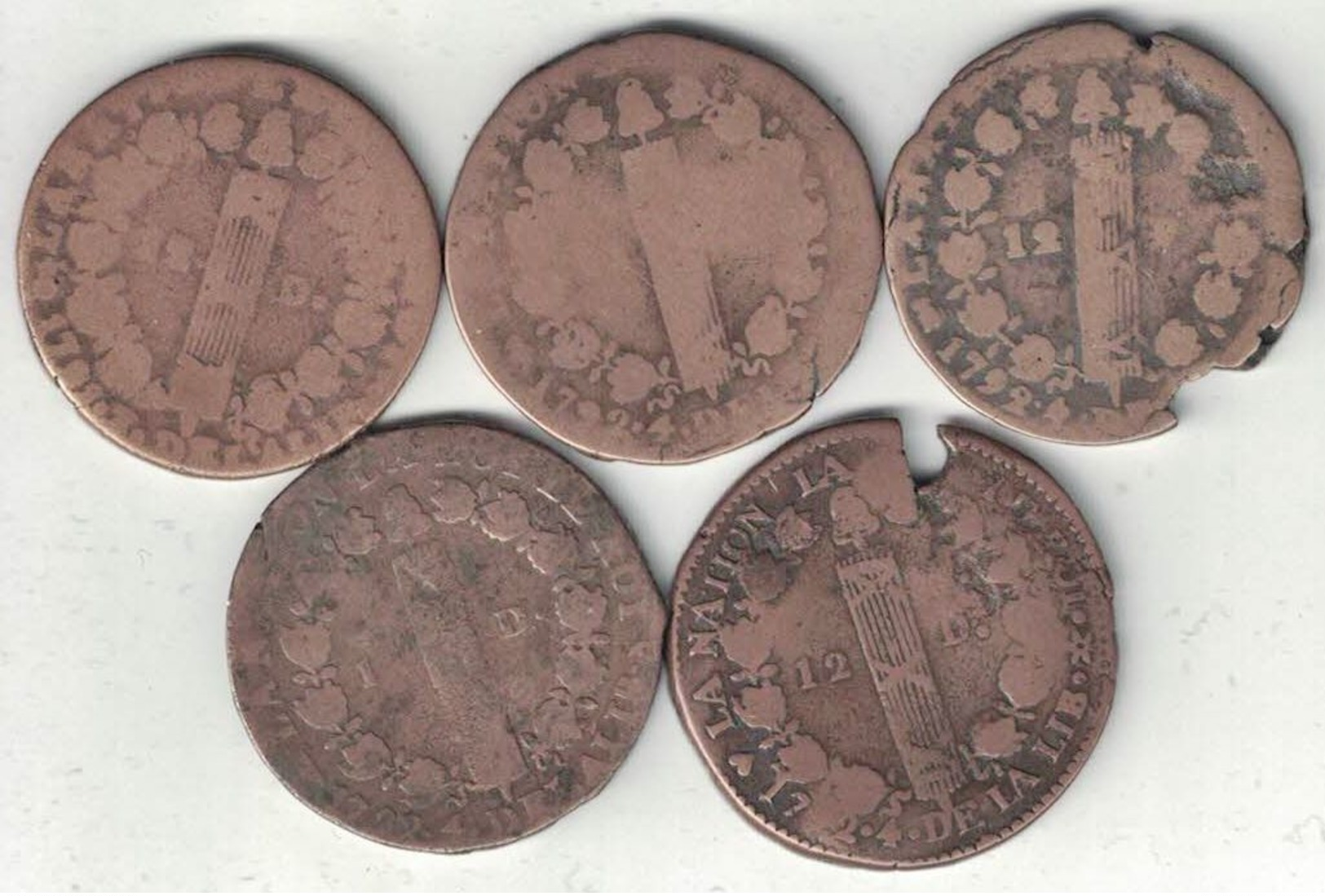 France Collection Of 5x 12 Denier Coins 1791-1792 All Listed & Different - Autres & Non Classés