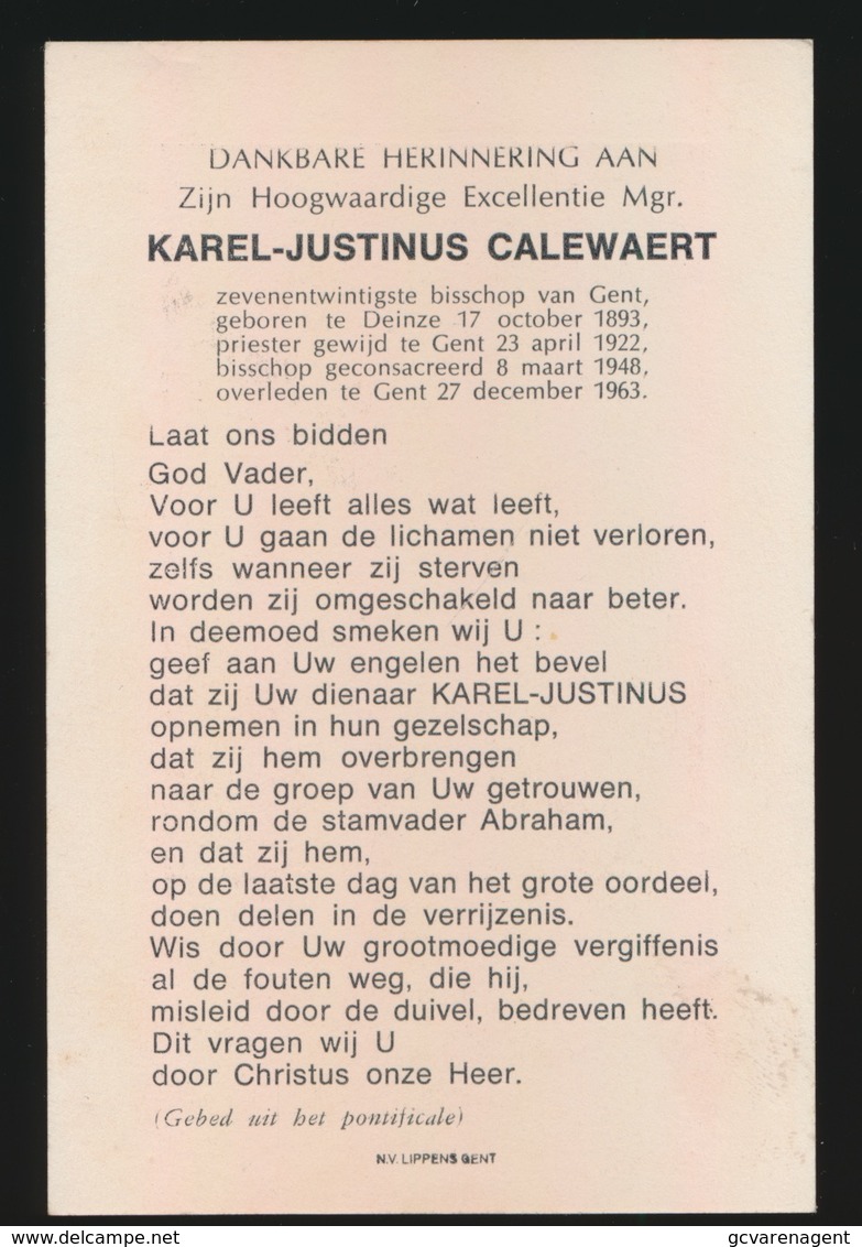 MONSEIGNEUR KAREL CALEWAERT  27 Ste BISSCHOP GENT - DEINZE 1893 - GENT 1963  2 SCANS - Fiançailles