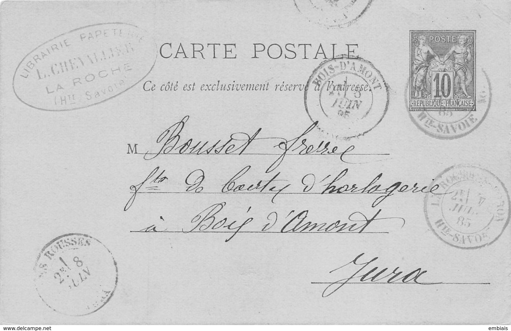 74 - LA ROCHE - Carte Commerciale 1885 Librairie Papeterie L.CHEVALLIER.Entier Postal - La Roche-sur-Foron