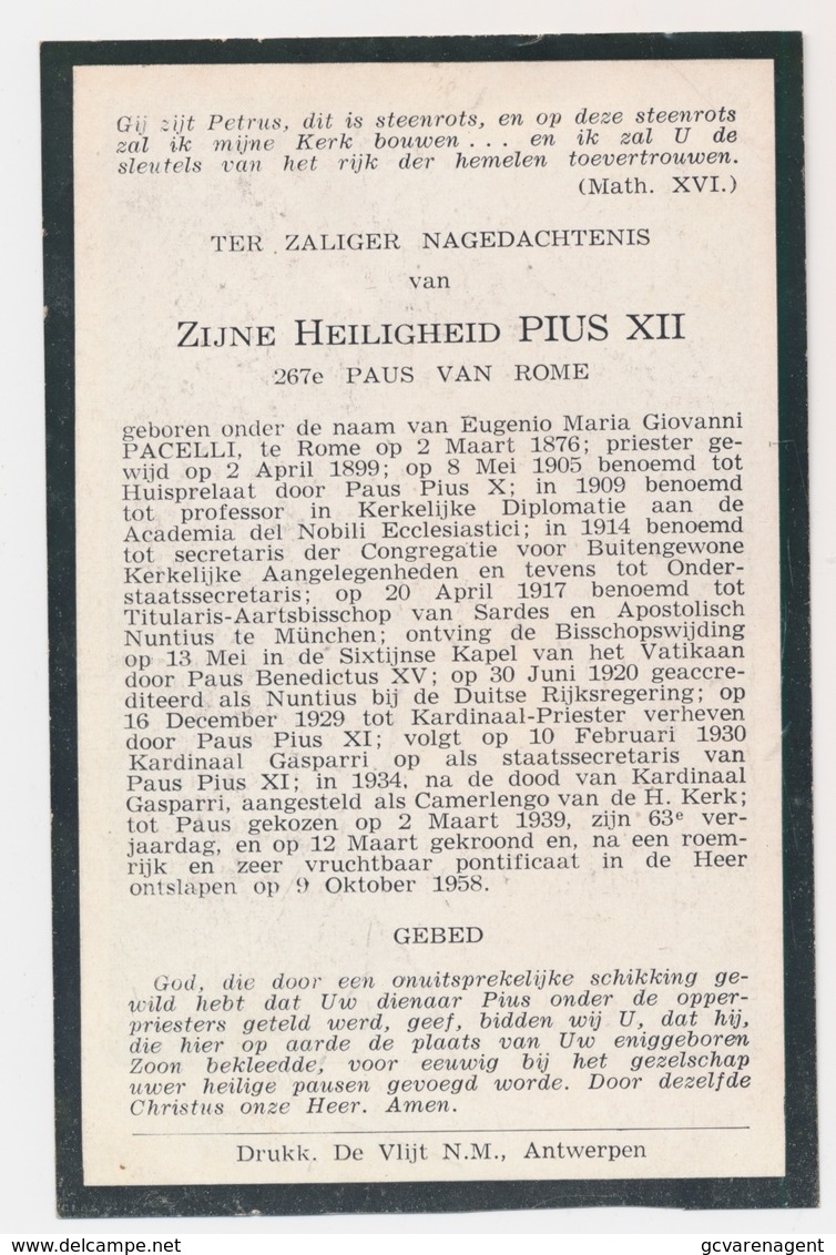 PAUS PIUS XII 267 STE PAUS ROME  GIOVANNI PACELLI 1876 - ROME 1958   2 SCANS - Verlobung