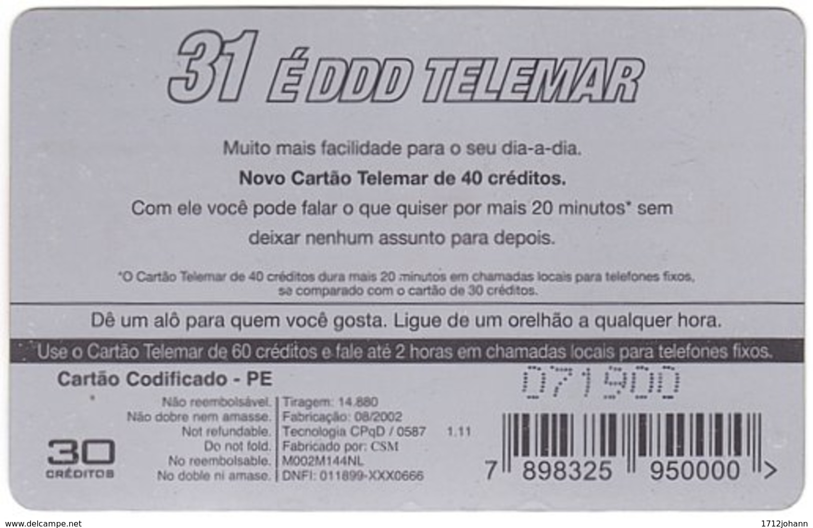 BRASIL L-776 Magnetic Telemar - Used - Brésil