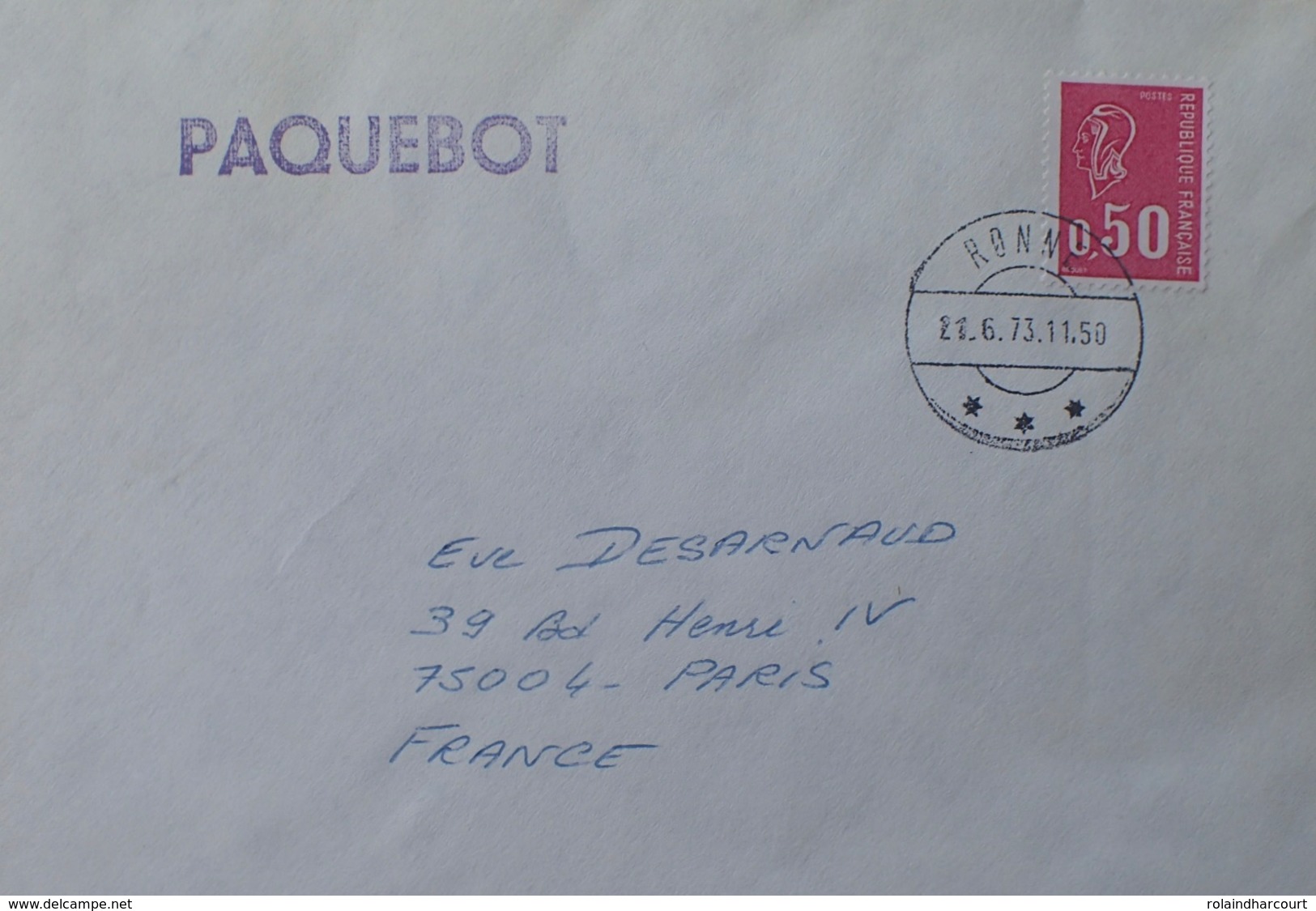 A337 - POSTE MARITIME - ✉️ - PAQUEBOT - RONNE (DANEMARK) 21.06.1973 > PARIS (FRANCE) - Maritime Post