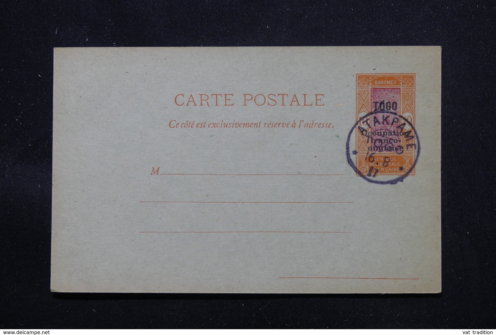 TOGO - Entier Postal Surchargé " Togo Occupation Franco Anglaise ", Non Circulé Avec Oblitération Atakpame - L 58076 - Covers & Documents