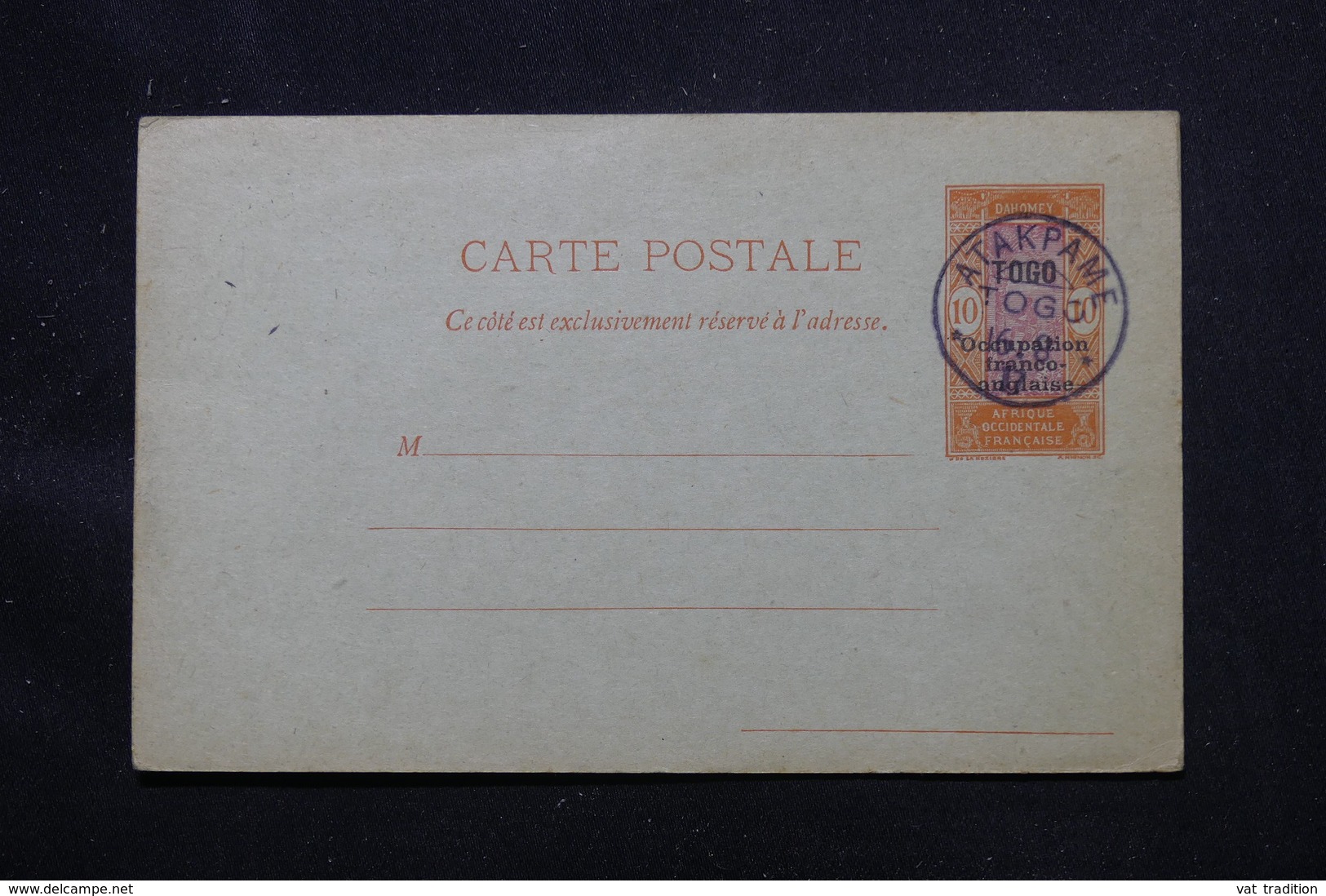 TOGO - Entier Postal Surchargé " Togo Occupation Franco Anglaise ", Non Circulé Avec Oblitération Atakpame - L 58086 - Briefe U. Dokumente