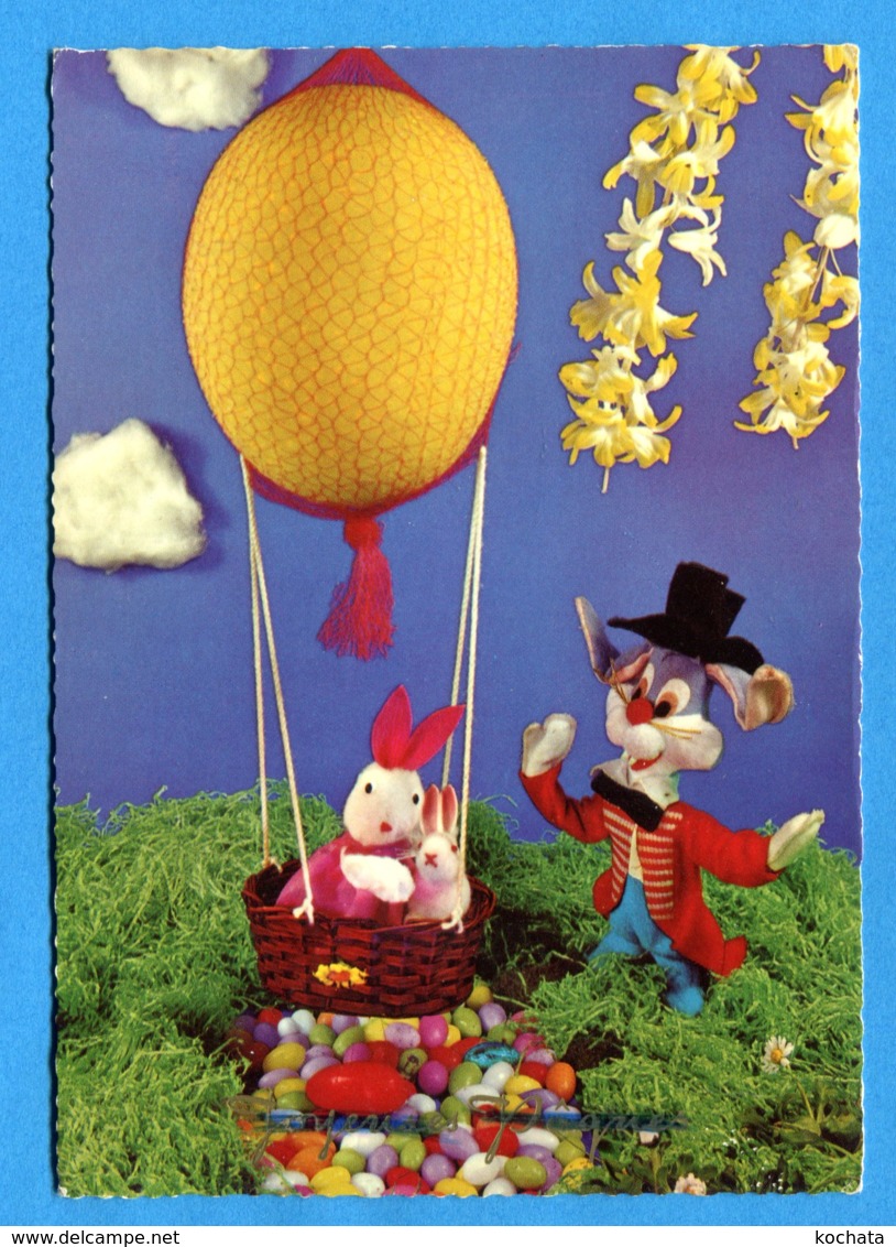 NY702, Lapin, Hase, Rabbit, Mongolfière, Oeufs De Pâques, GF, Circulée 1970 - Ostern