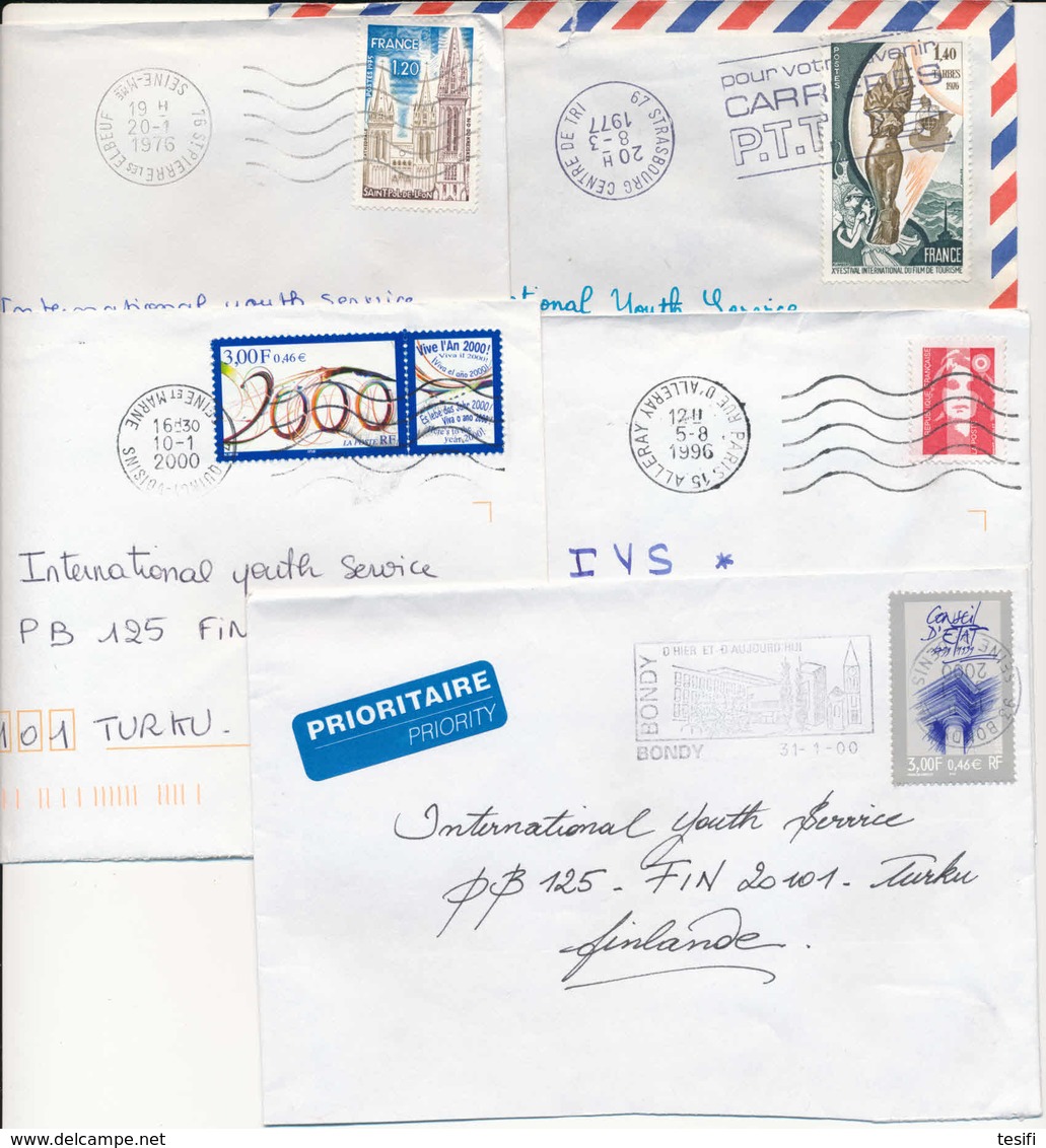 France 1976-2000 5 Covers  To Finland,  Postmarks Upside Down - Lettres & Documents