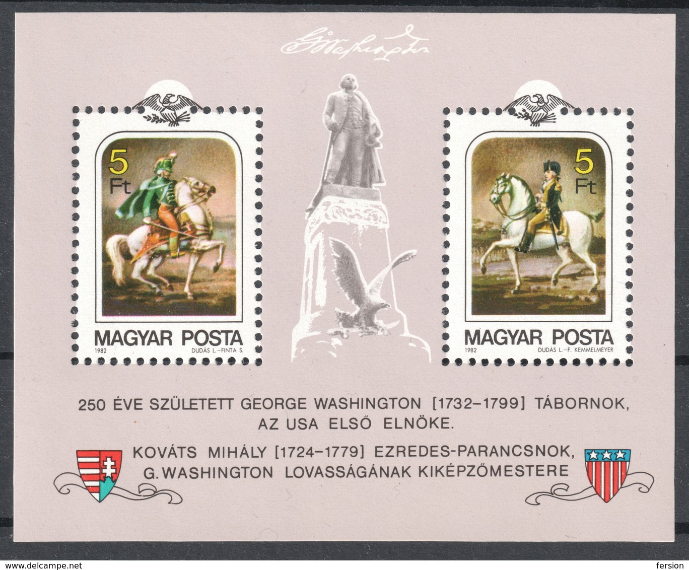 250th Anniv Of Birth George Washington - MNH Block - Hungary 1982 - George Washington