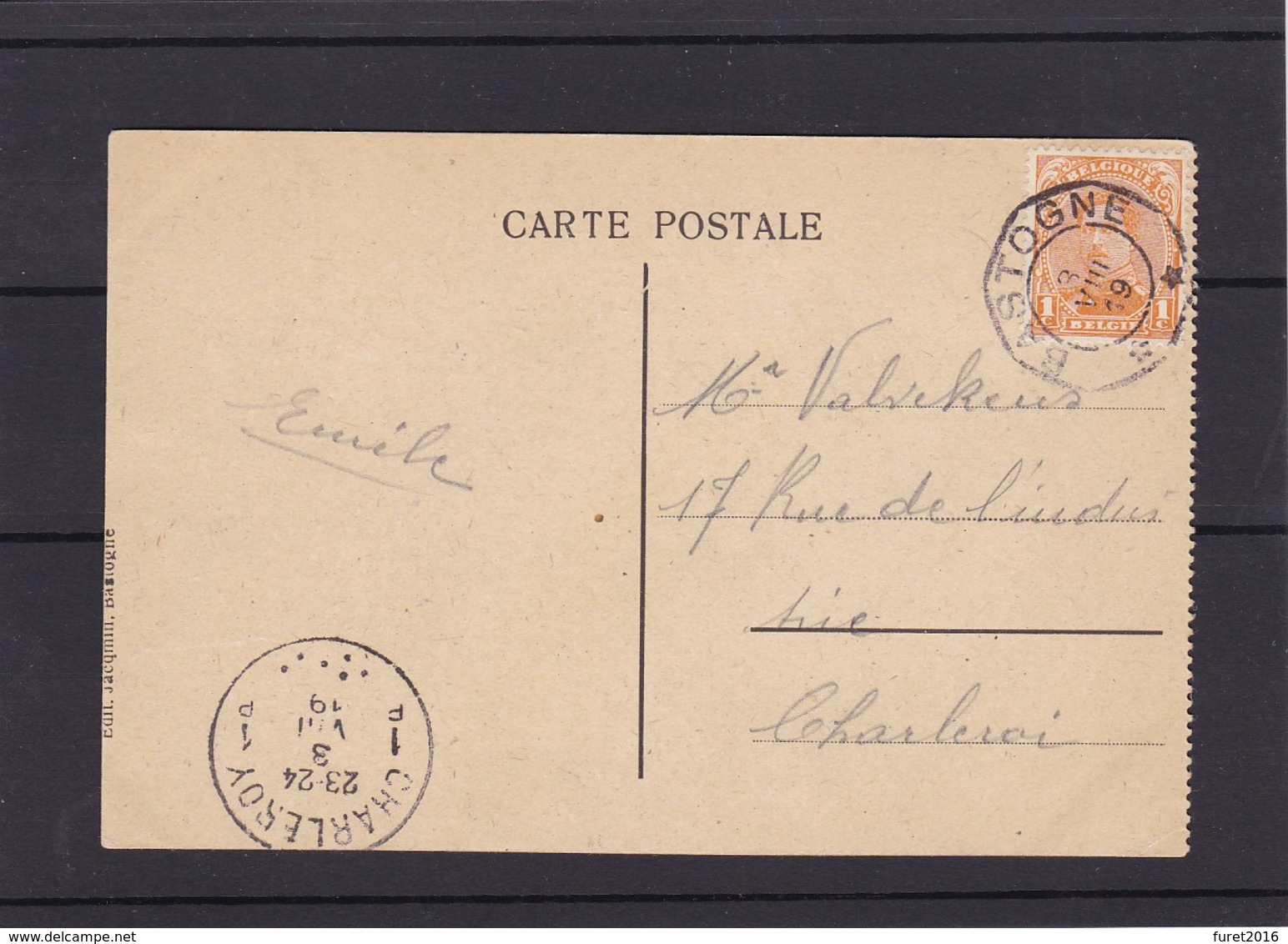TELEGRAPHIQUE BASTOGNE  Oblitération De Fortune / Carte - 1915-1920 Albert I