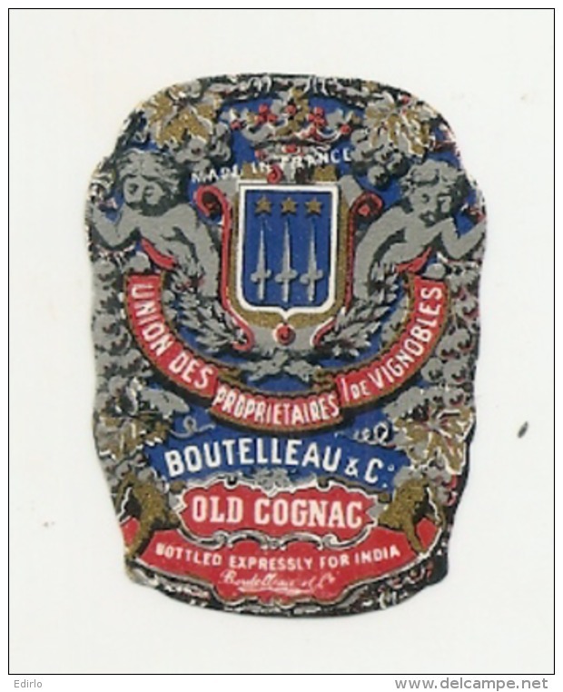 étiquette -  1900/1920 - Mini étiquette Mignonette - Flask - COGNAC - BOUTEILLEAU  - 5cm - Whisky
