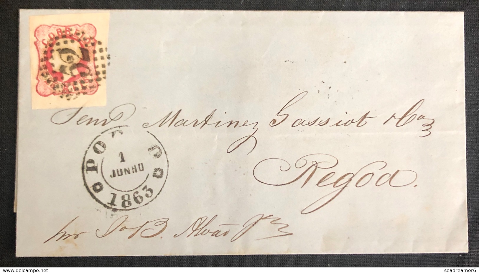 Lettre De 1862 Louis 1er N°15 25 Réis Rose Obl GC 52 De Porto Tres Grandes Marges LUXE - Covers & Documents