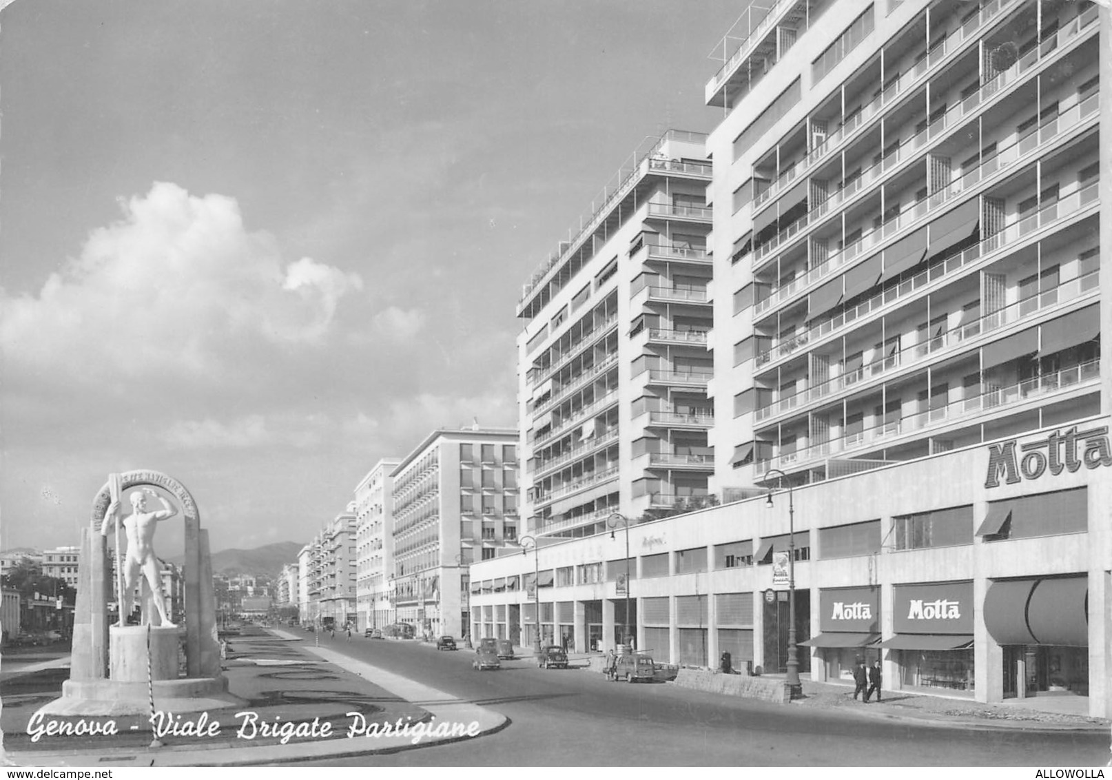 7526 " GENOVA-VIALE BRIGATE PARTIGIANE " NEGOZIO MOTTA-AUTO ANNI '50-CART. POST. ORIG. SPED.1958 - Genova