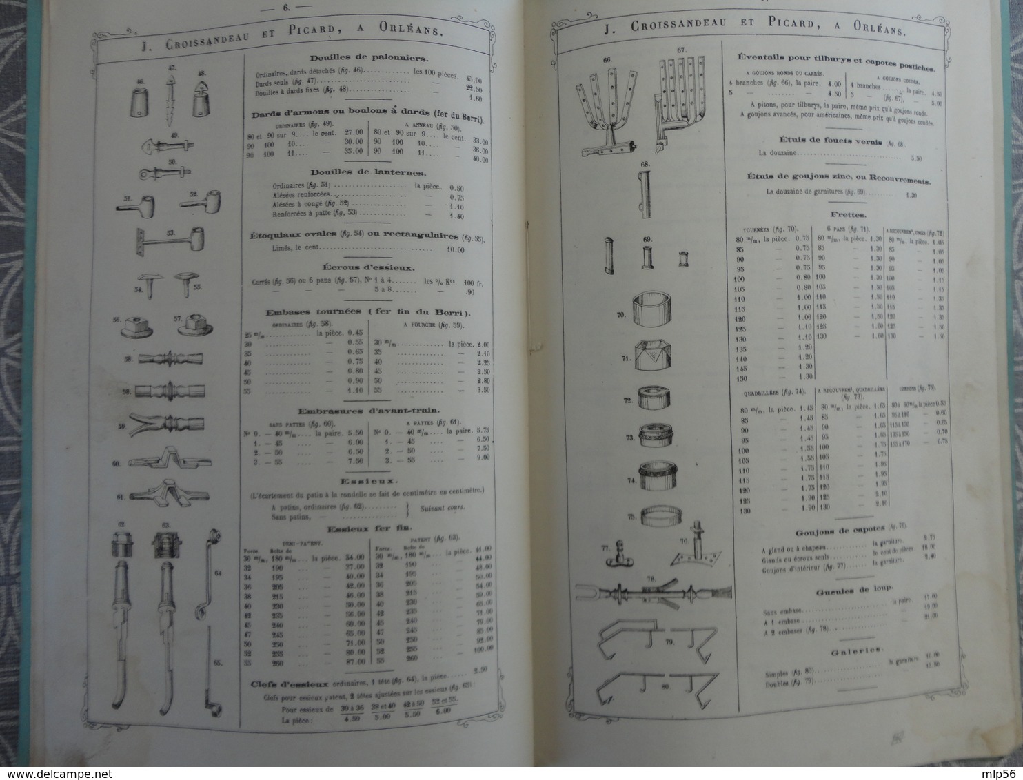 CATALOGUE CARROSSERIE VOITURE A CHEVAL FERRURE BOIS CINTRES OUTILLAGE CROISSANDEAU PICARD 38 RUE NEUVE ORLEANS 1870 - 1800 – 1899