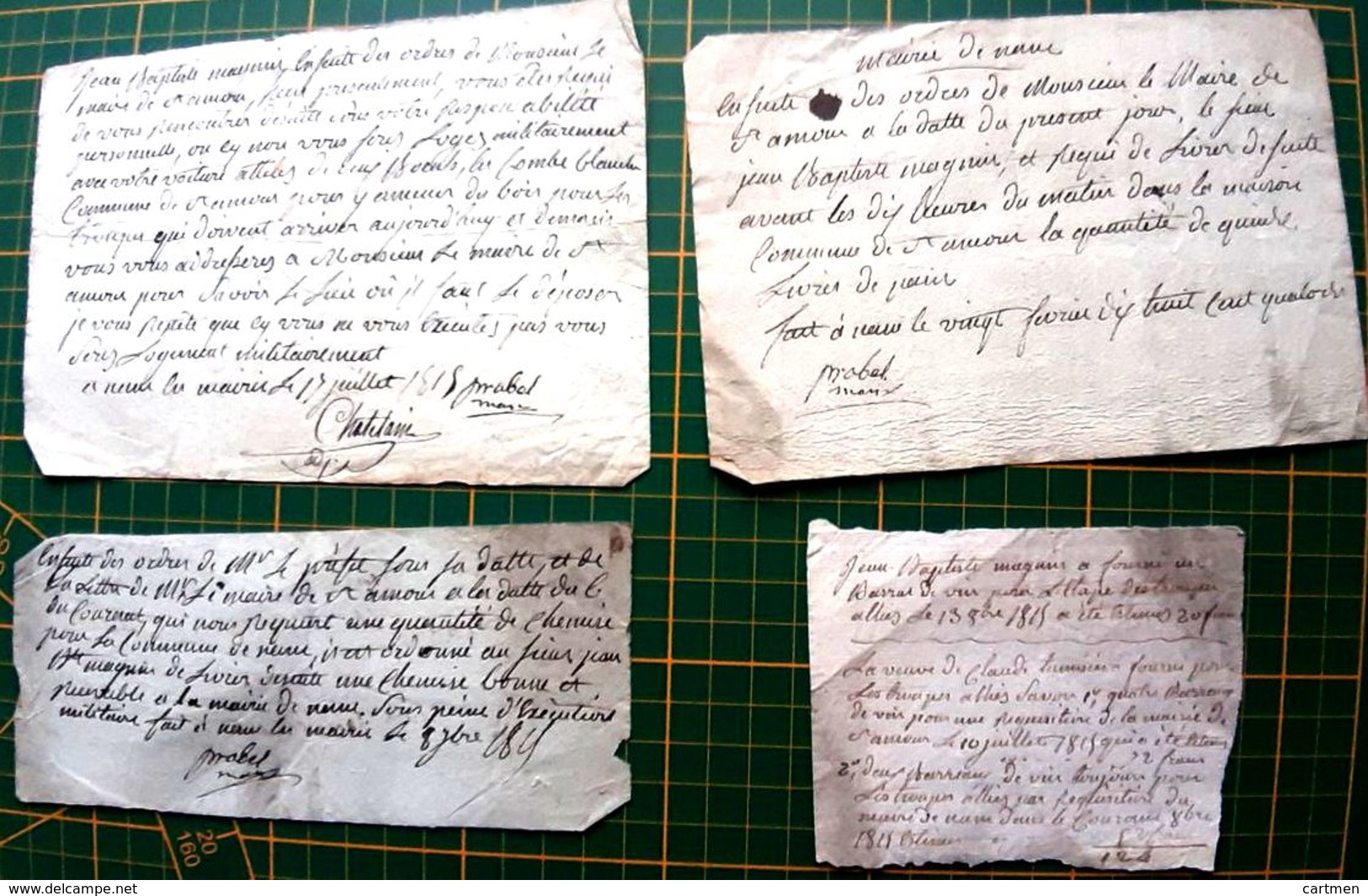 39 SAINT AMOUR PERIODE NAPOLEONIENNE 4 BILLETS DE REQUISITION MANUSCRITS PAR LE MAIRE  PAIN BARRIQUE DE VIN ETC... - ... - 1799