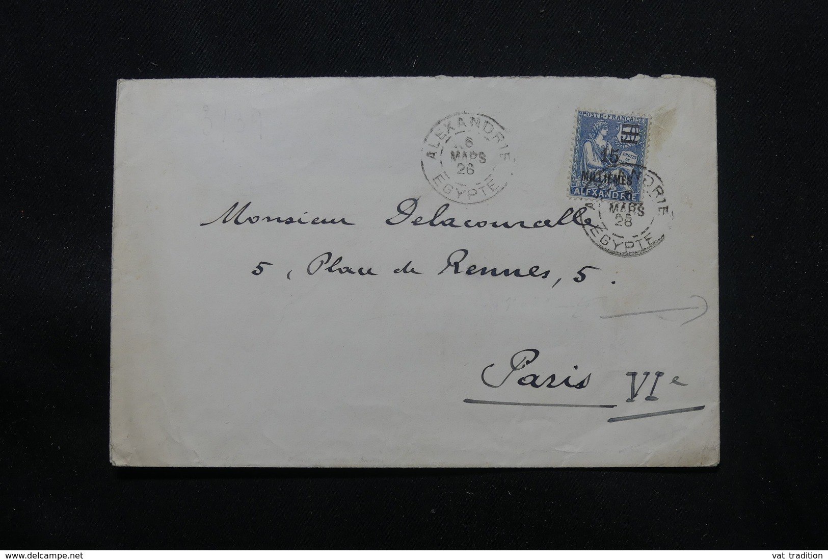 ALEXANDRIE - Enveloppe Commerciale Pour La France En 1928, Affranchissement Mouchon Surchargé - L 58132 - Lettres & Documents