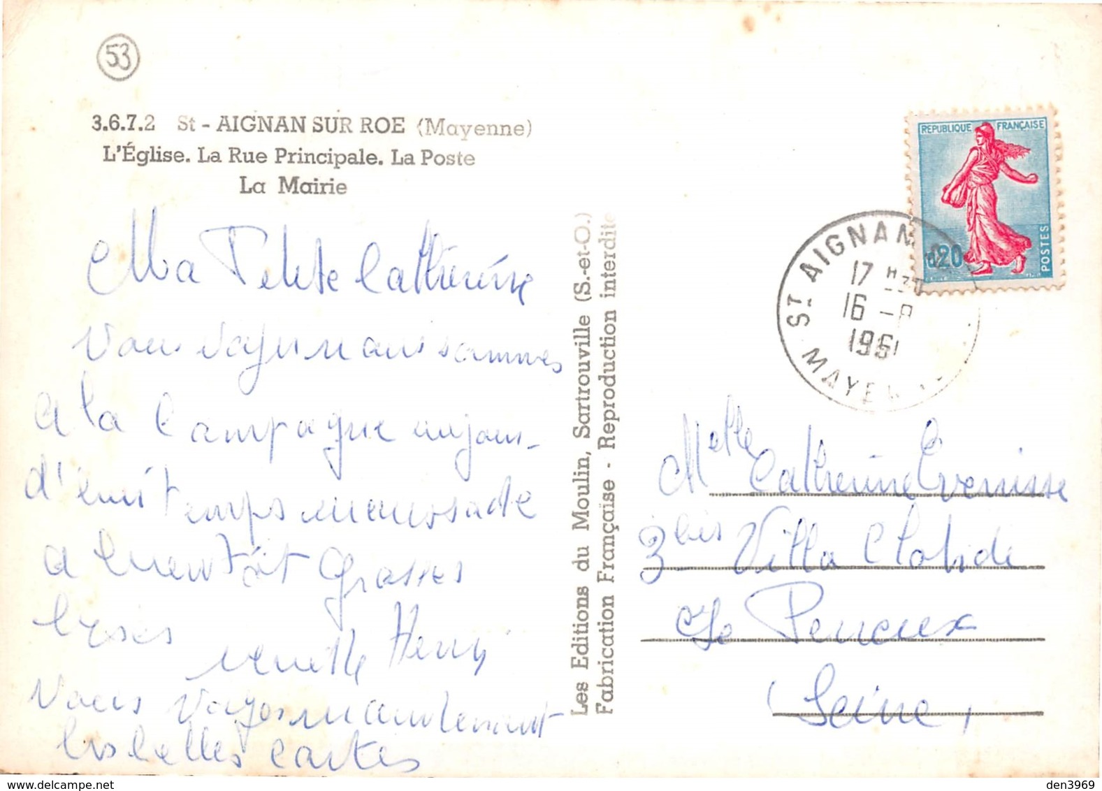 SAINT-AIGNAN-sur-ROE - L'Eglise - La Rue Principale - La Poste - La Mairie - Blason - Editions Du Moulin, Sartrouville - Saint Aignan Sur Roe