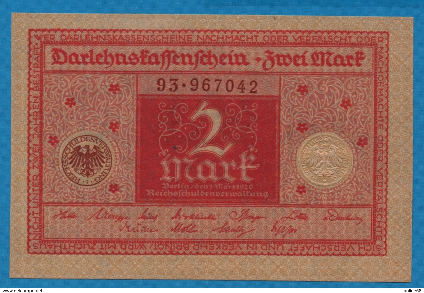 DEUTSCHES REICH 2 Mark	01.03.1920	# 93.967042	 P# 59 - 2 Mark