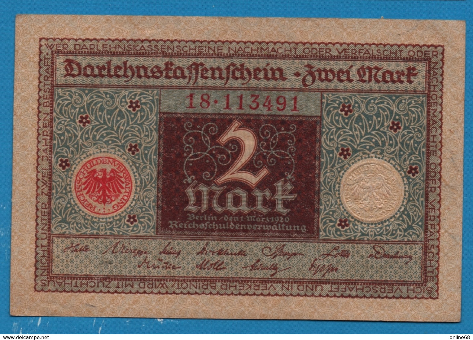 DEUTSCHES REICH 2 Mark	01.03.1920	# 18.113491	 P# 60 - 2 Mark