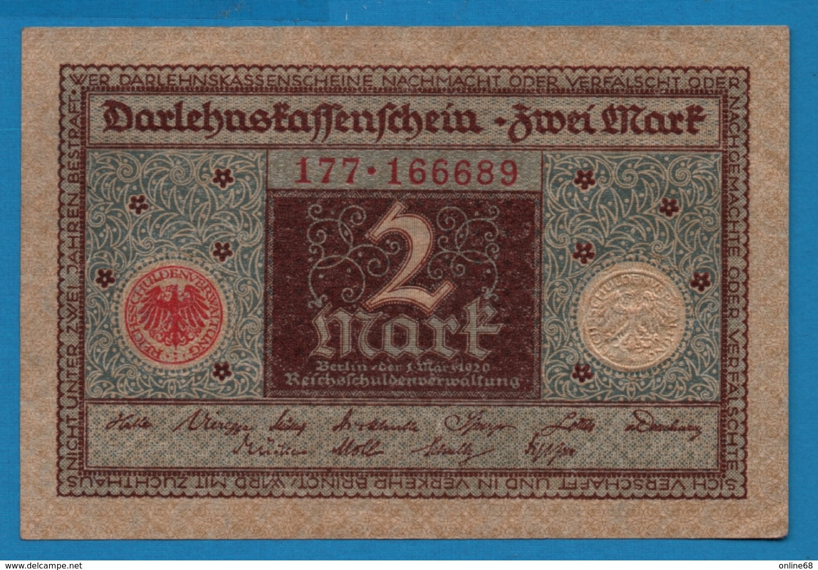 DEUTSCHES REICH 2 Mark	01.03.1920	# 177.166689	 P# 60 - 2 Mark