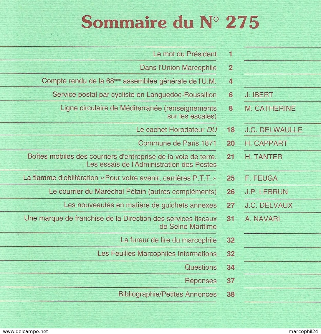 FEUILLES MARCOPHILES - N° 275 1993 = POSTE MARITIME MEDITERRANEE + Flamme Multiple CARRIERES P.T.T. + GUICHETS ANNEXES - Französisch