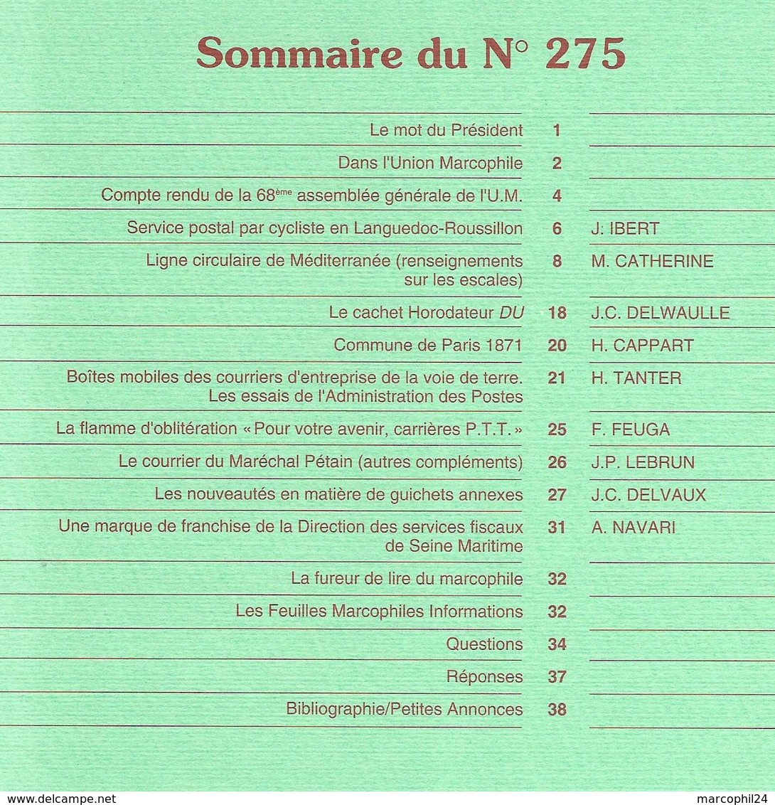 FEUILLES MARCOPHILES - N° 275 1993 = POSTE MARITIME MEDITERRANEE + Flamme Multiple CARRIERES P.T.T. + GUICHETS ANNEXES - French
