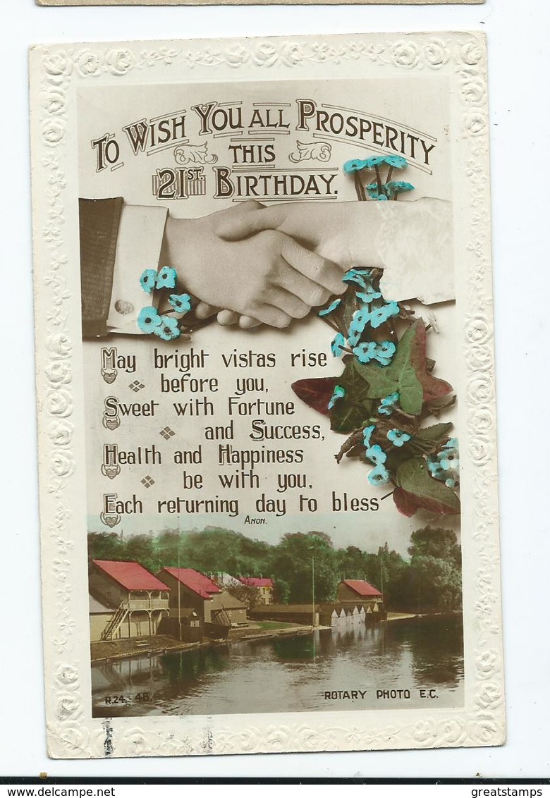 Postcard Birthday 21st Rotary  To Wish You All Prosperity  Used Posted1922 Cache Postmark Cable Sg360 - Compleanni