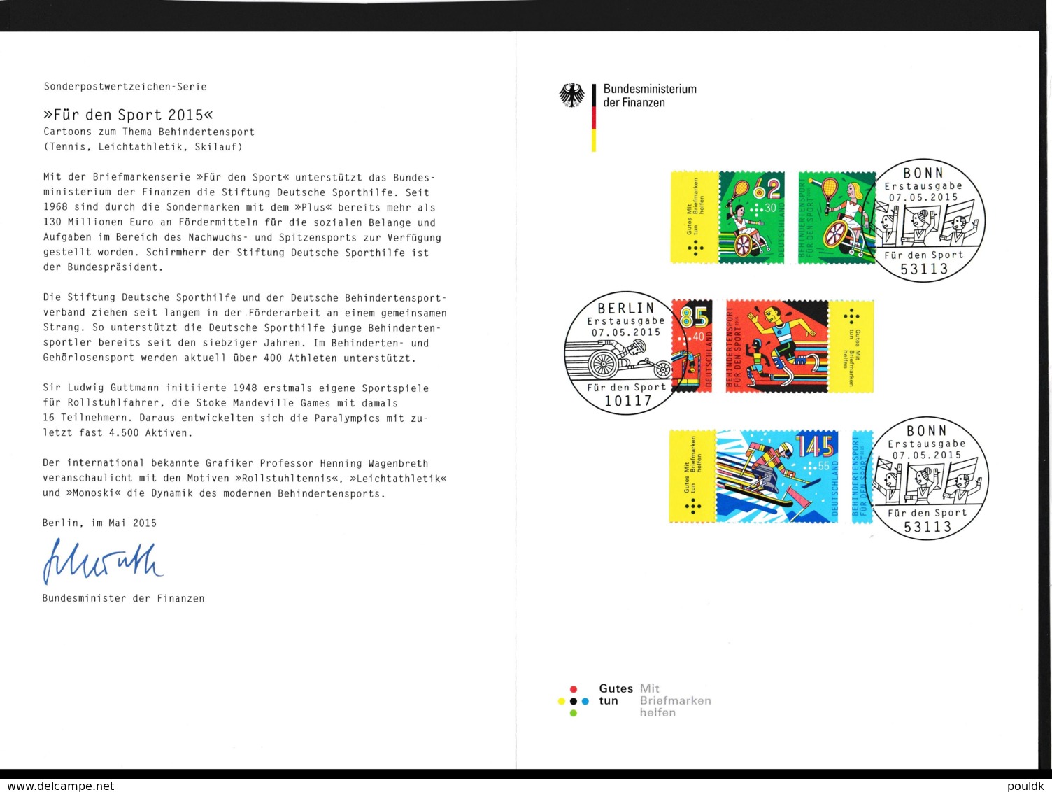 Germany Folder FDC 2015 Handisport Für Den Sport (LAR9-52) - Handisport