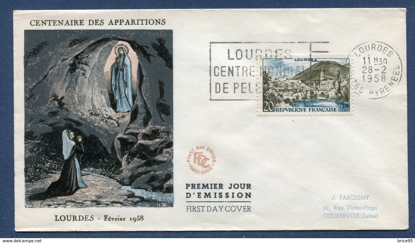 France - FDC - Premier Jour - Centenaire Des Apparitions De Lourdes - 1958 - 1950-1959