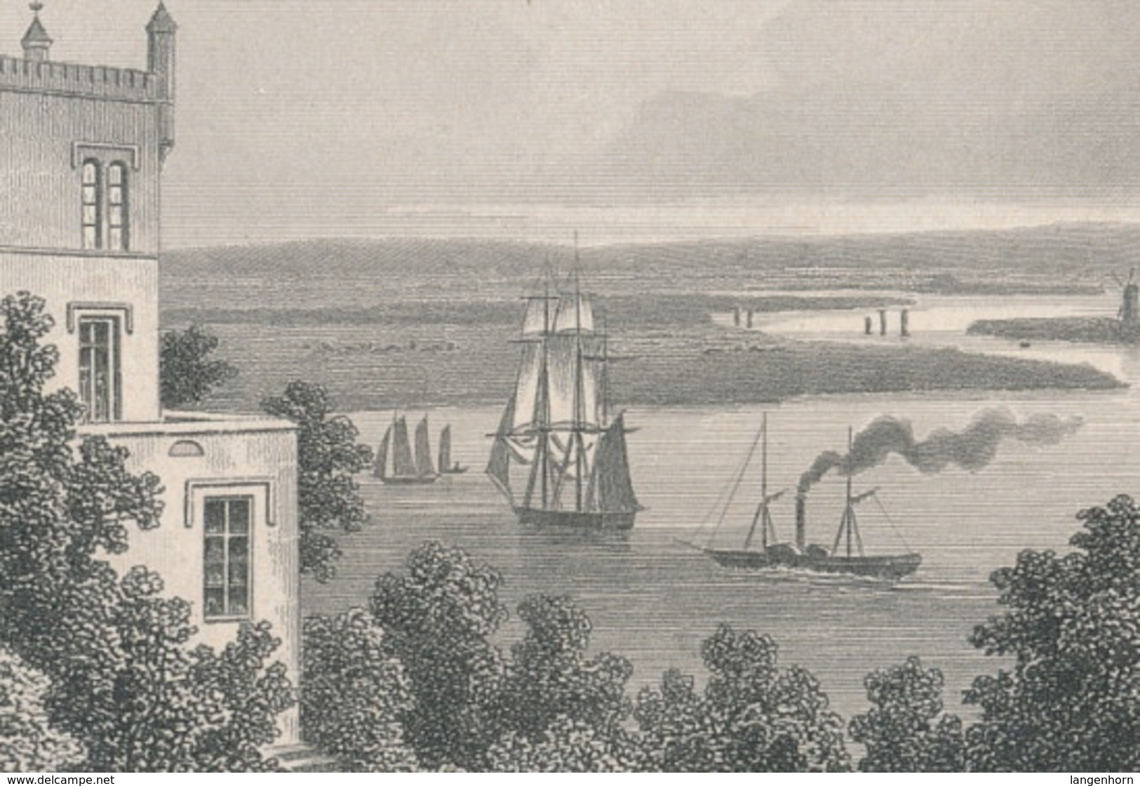Hamburg 'Die Elbe Unterhalb Hamburg' - Original-Stahlstich ~ 1850 - Blankenese
