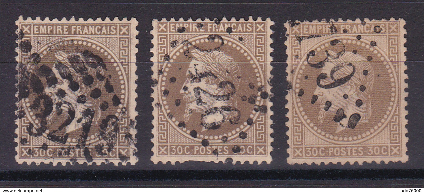 D145 /  LOT NAPOLEON N° 30  OBL COTE 75€ / 3 TIMBRES - 1863-1870 Napoleone III Con Gli Allori