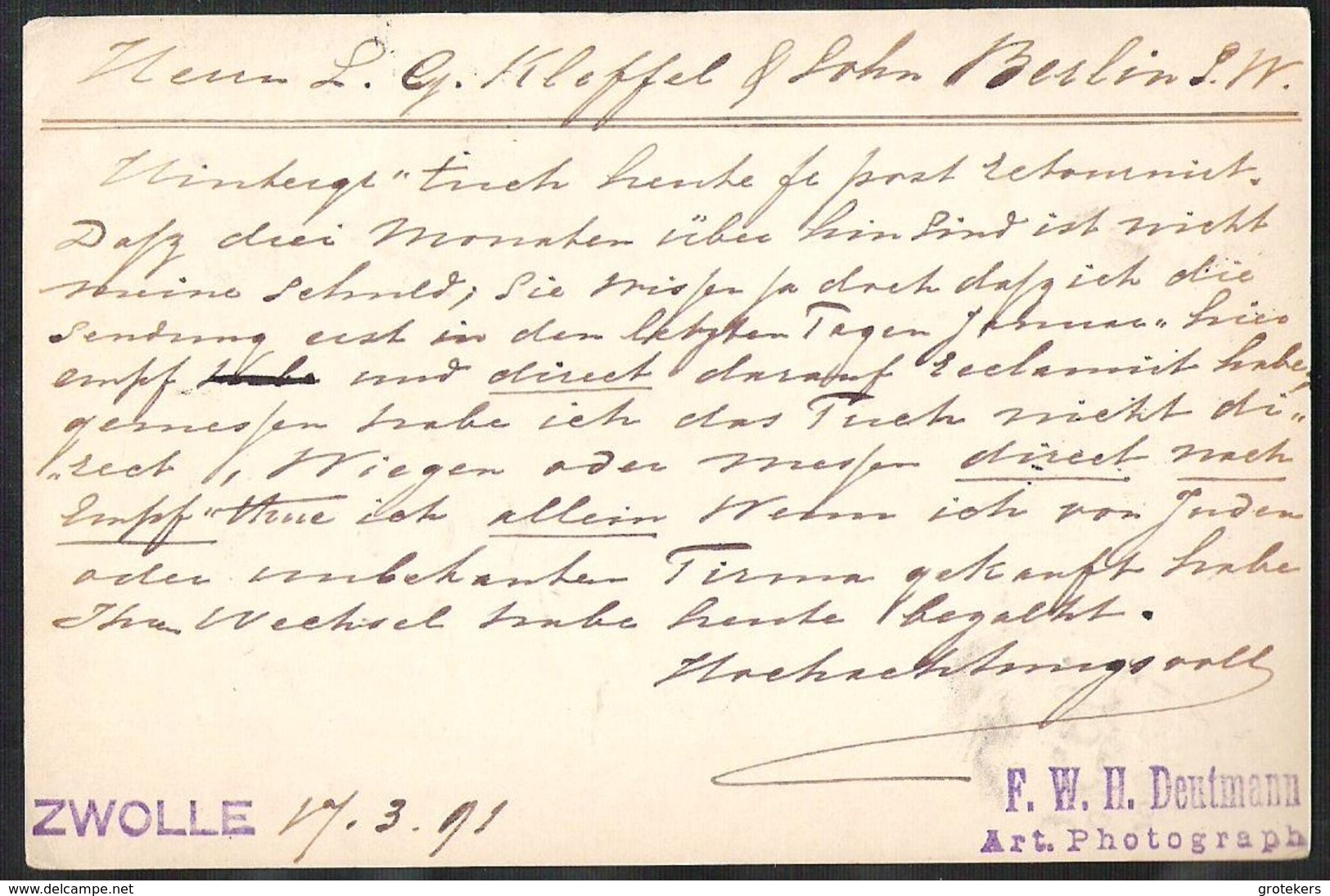 NEDERLAND Briefkaart G 23 Naar Berlin (D) Met Bijfrankering 1891 , Kleinrondstempel Zwolle - Ganzsachen