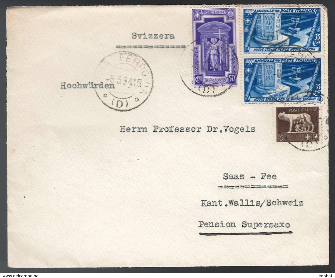 Regno, Busta Del 1934 Per La Svizzera Con Affrancatura Multipla   -CP49 - Storia Postale