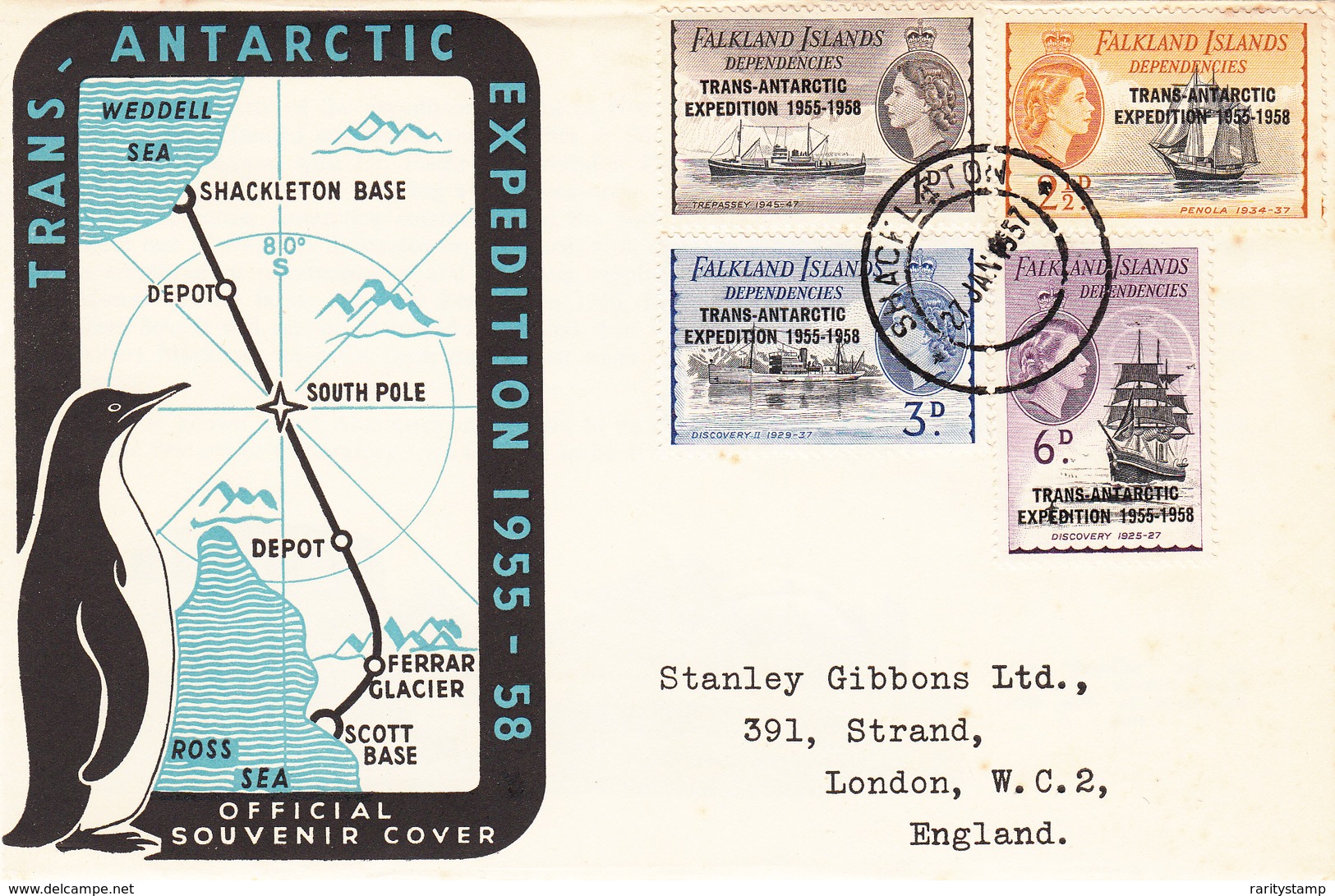 FALKLAND ISLANDS DEPENDENCIES 1957 TRANS-ANTARCTIC EXP. COVER VERY FINE - Falklandeilanden