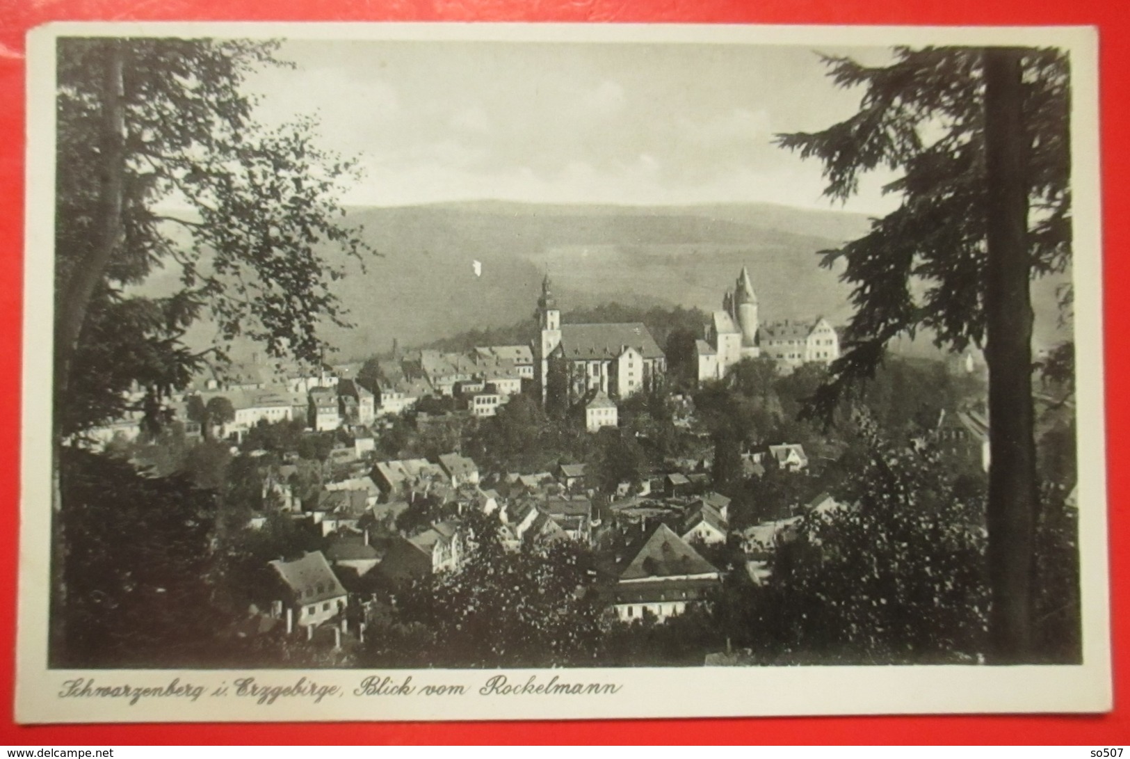 I2- Germany Vintage Postcard- Schwarzenberg I. Erzgebirge, Blick Vom Rockelmann - Schwarzenberg (Erzgeb.)