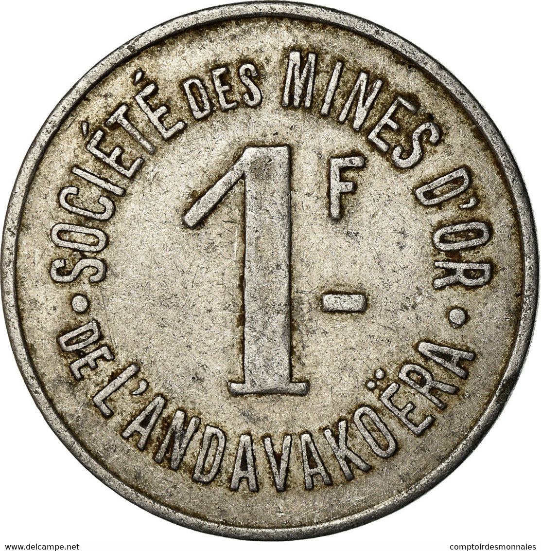 Monnaie, Madagascar, Société Des Mines D'Or, Andavakoëra, 1 Franc, TB+ - Monétaires / De Nécessité