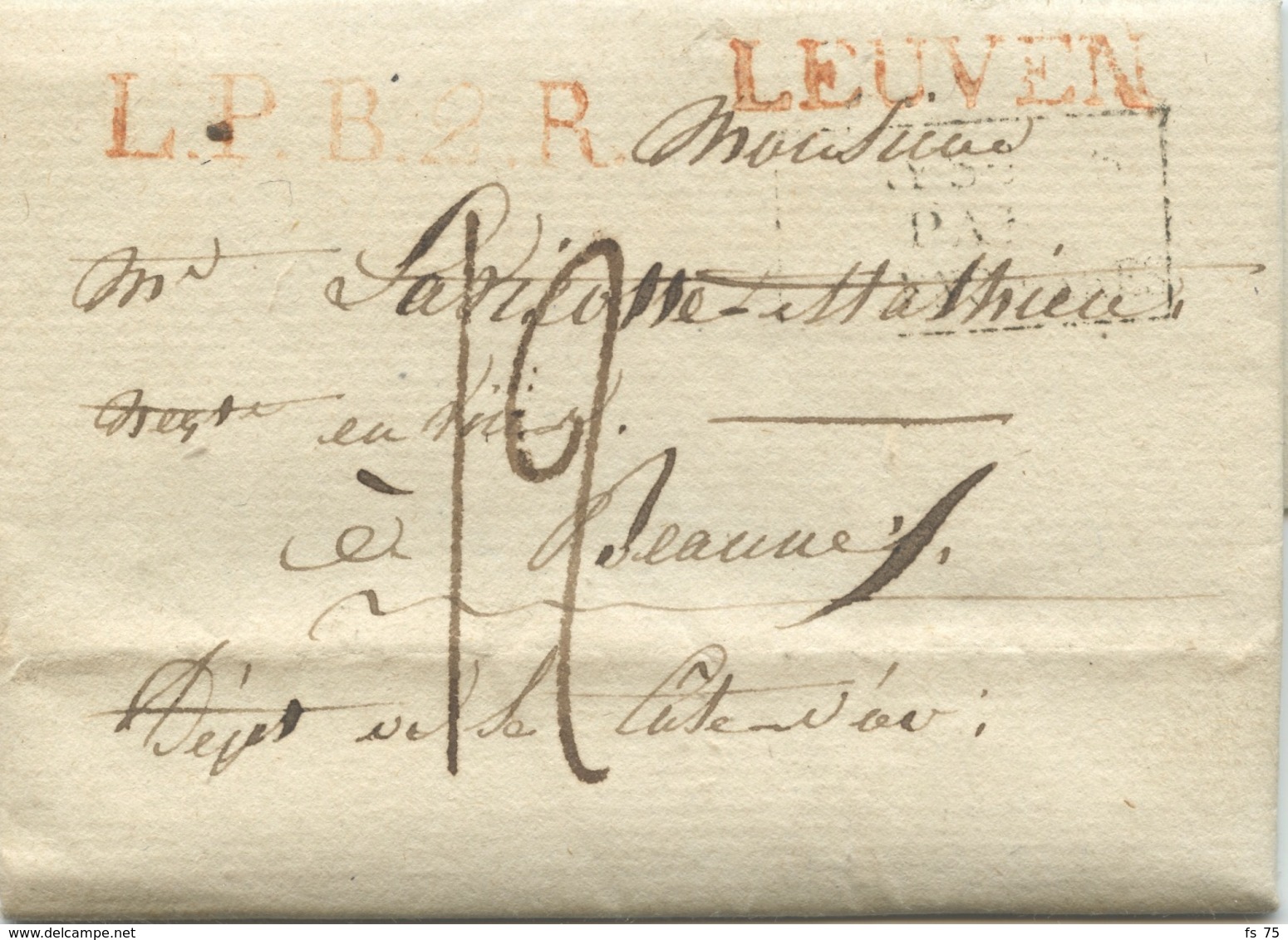 BELGIQUE - LEUVEN ROUGE + L.P.B.2.R. SUR LETTRE AVEC TEXTE POUR LA FRANCE, 1820 - 1815-1830 (Dutch Period)