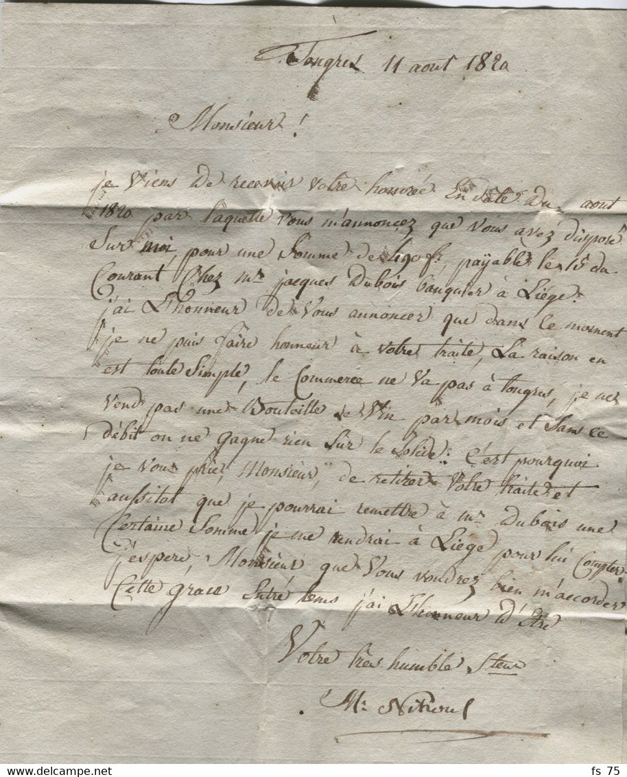 BELGIQUE - TONGEREN + L.P.B.2.R. + PAYS BAS PAR GIVET SUR LETTRE POUR LA FRANCE, 1820 - 1815-1830 (Période Hollandaise)