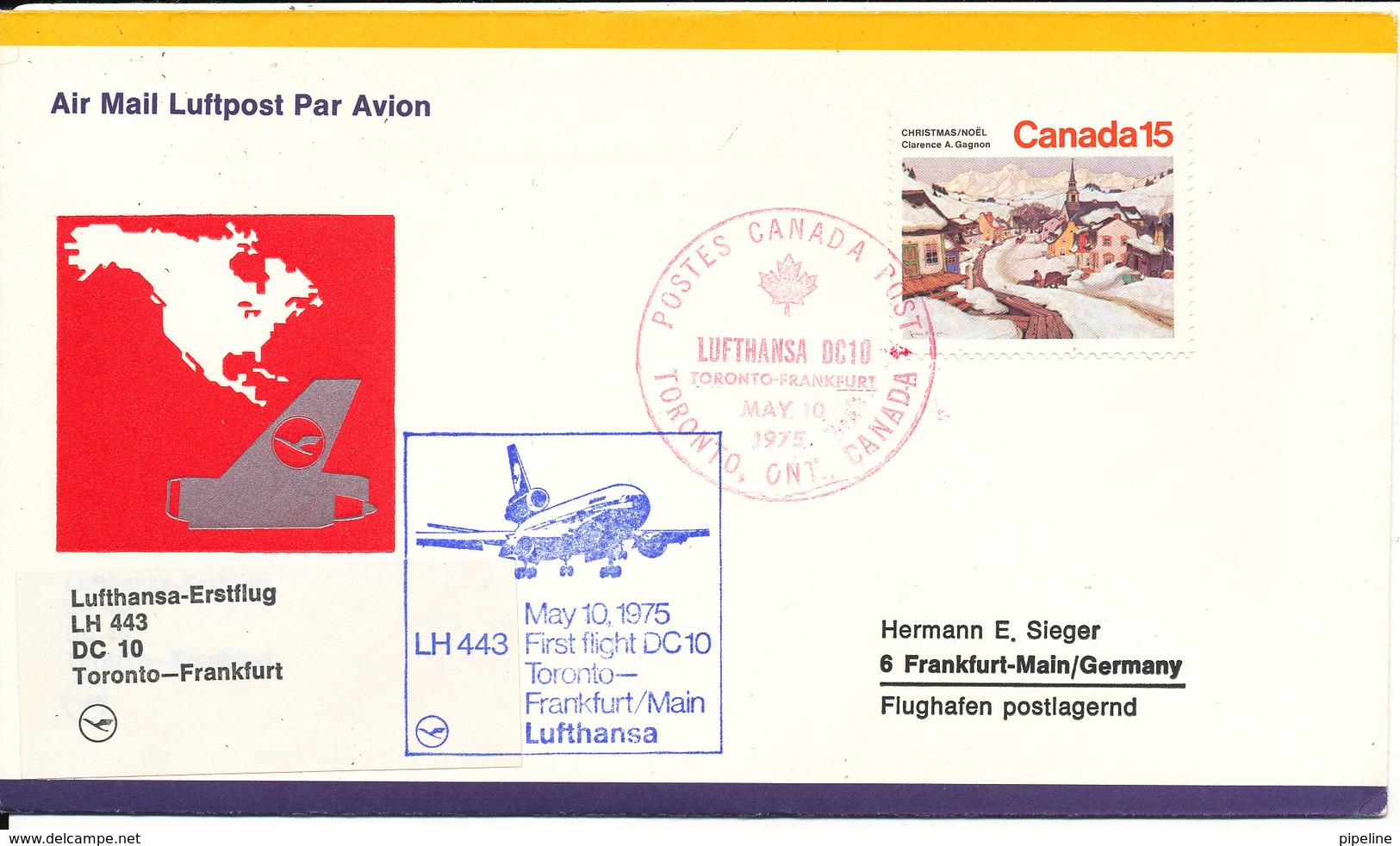 Canada First Flight Lufthansa Toronto - Frankfurt 10-5-1975 - First Flight Covers