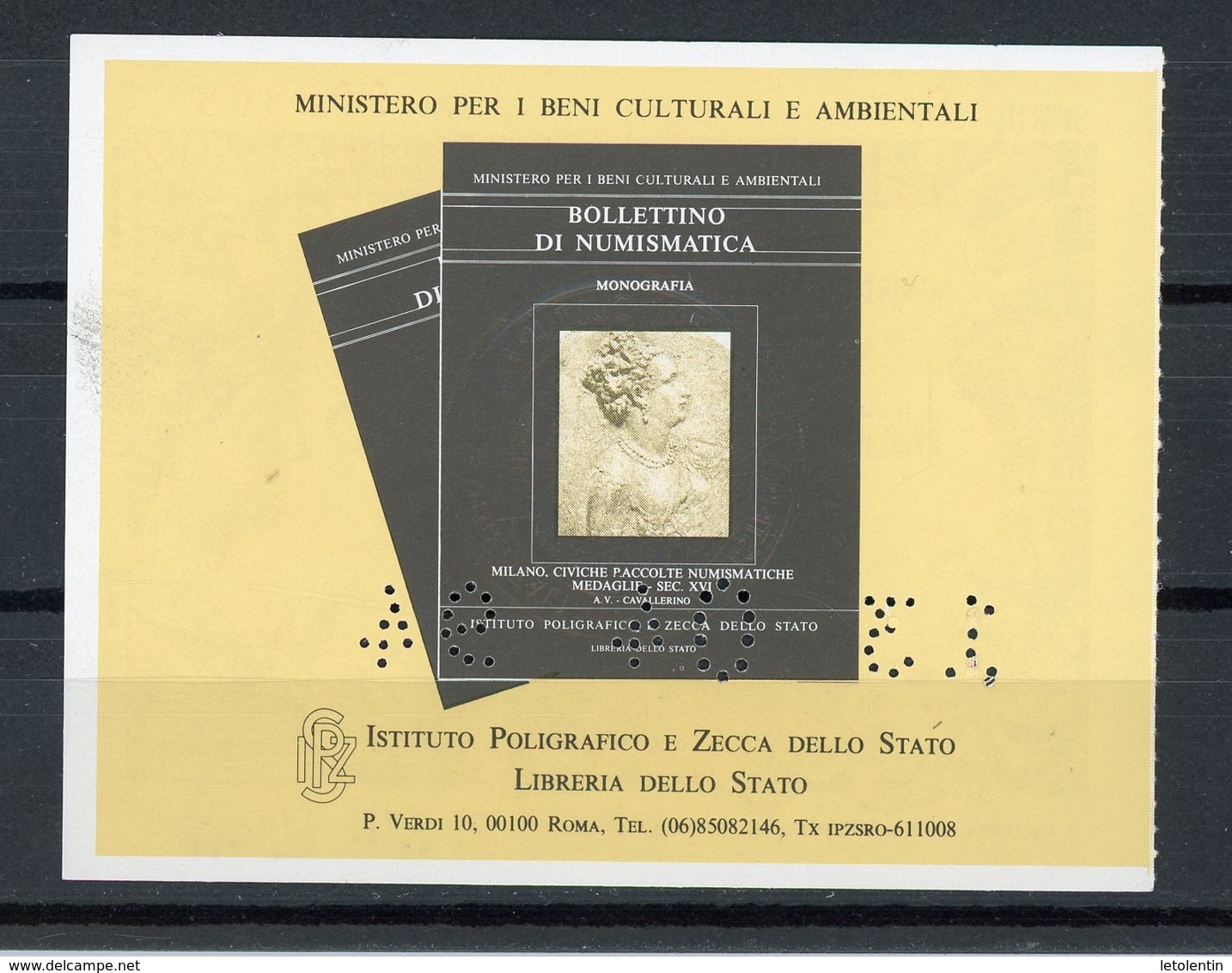 BILLET D'ENTÉE DU MINISTERE ITALIEN DE LA CULTURE POUR MUSÉES ET AUTRES (SERIE S N° 905868 PERFORÉ DU 13/4/94) - Biglietti D'ingresso
