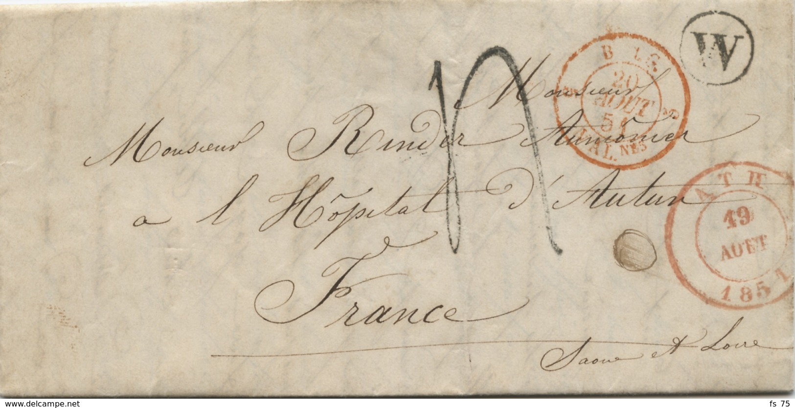 BELGIQUE - CAD ATH + SR + BOITE W SUR LETTRE AVEC CORRESPONDANCE DE BELOEIL  POUR LA FRANCE, 1851 - Altri & Non Classificati