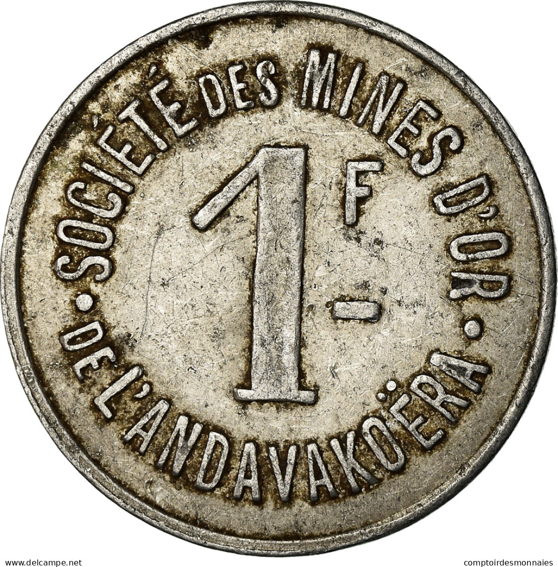 Monnaie, Madagascar, Société Des Mines D'Or, Andavakoëra, 1 Franc, TB - Monétaires / De Nécessité