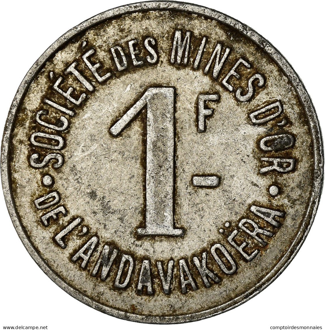 Monnaie, Madagascar, Société Des Mines D'Or, Andavakoëra, 1 Franc, TB+ - Monetary /of Necessity