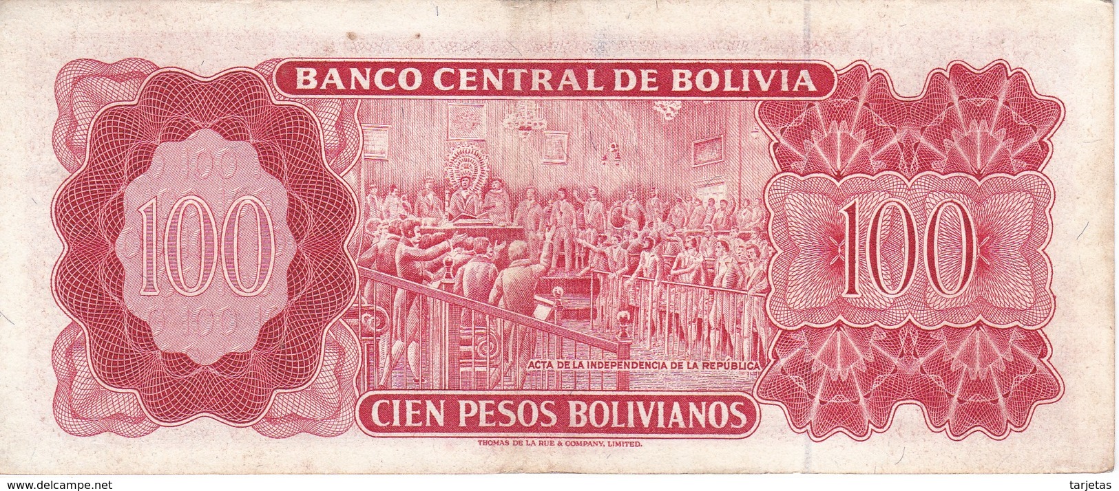 BILLETE DE BOLIVIA DE 100 BOLIVIANOS DEL AÑO 1962 NUMEROS ROJOS  (BANKNOTE) - Bolivie