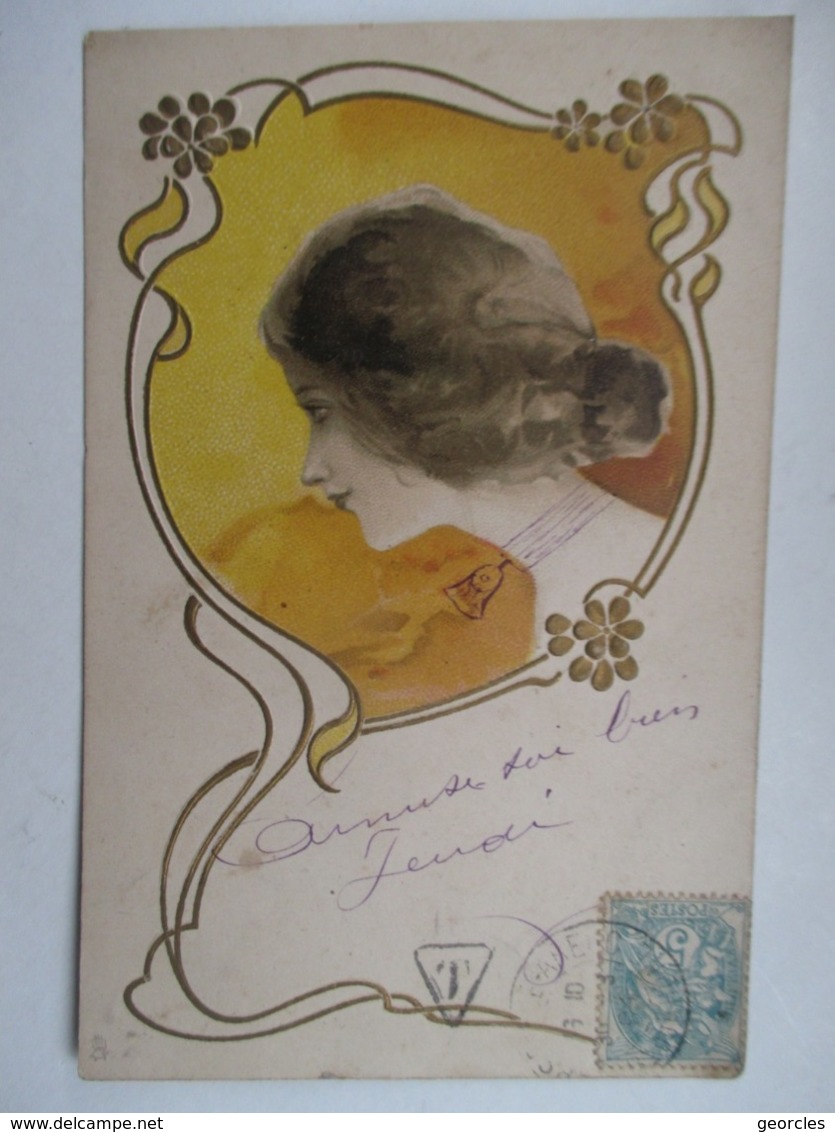 FEMME  DANS  UN  MEDAILLON  "  ART  NOUVEAU  "      GAUFFREE          TTB - Women