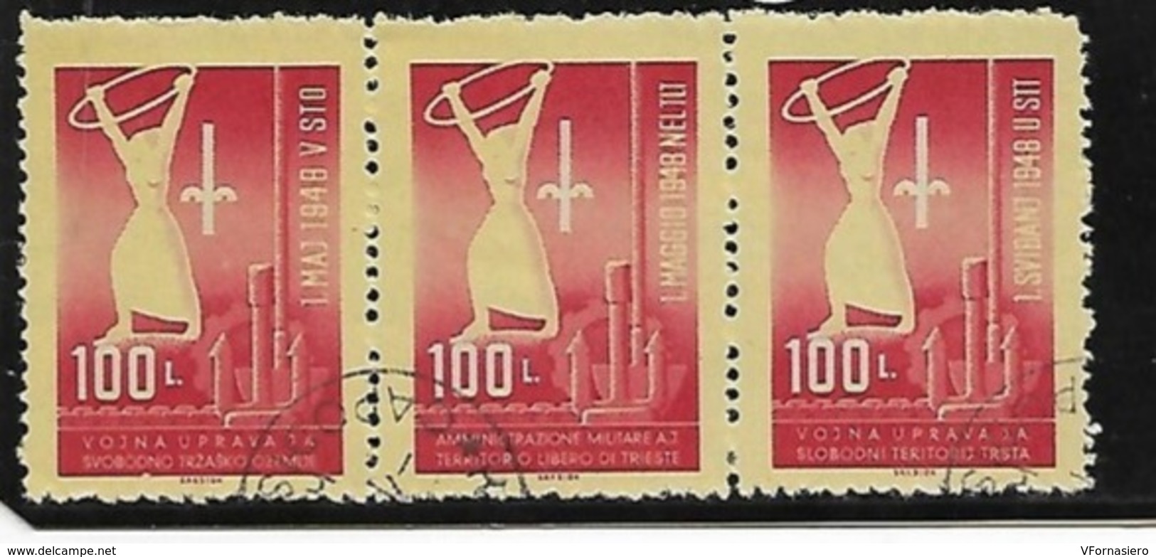 ITALIA ʘ 1954 TRIESTE Zona B - TRITTICO RICORRENZA I° MAGGIO - Gebraucht