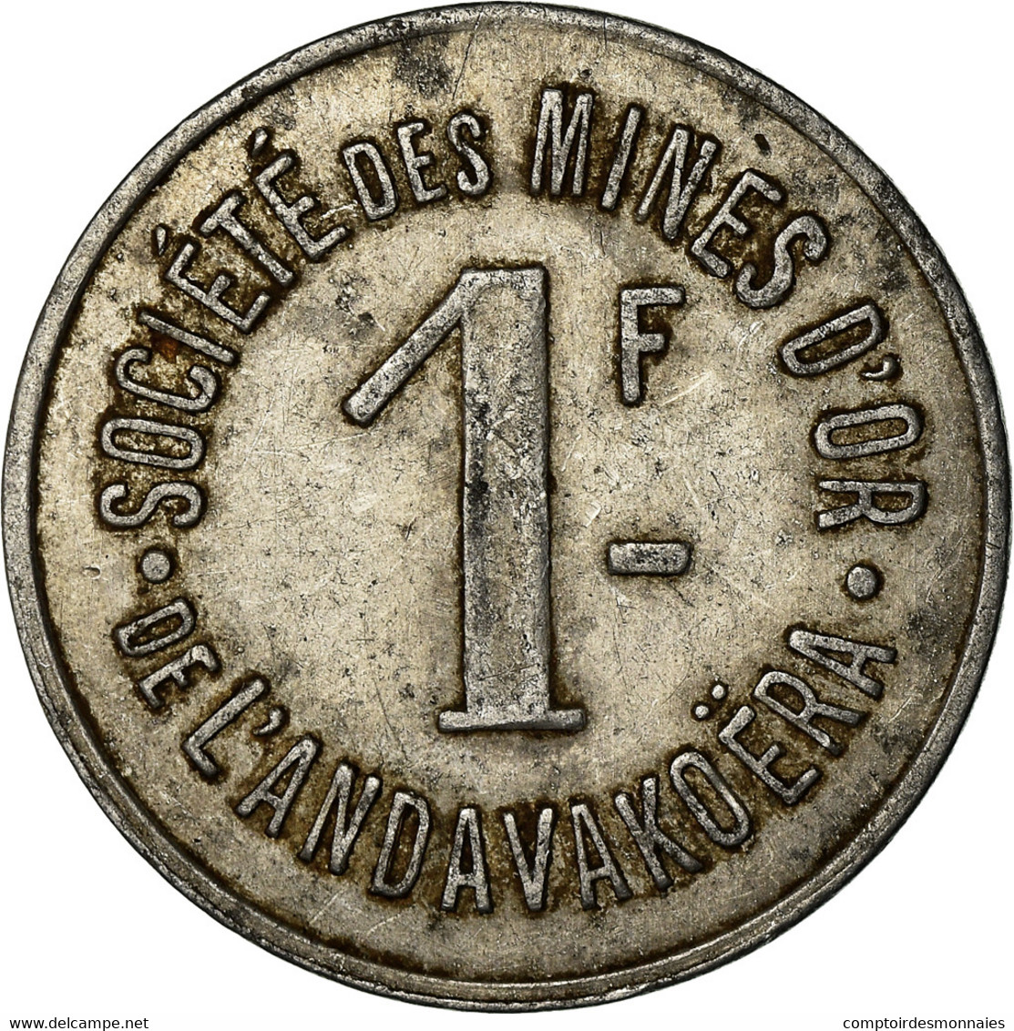 Monnaie, Madagascar, Société Des Mines D'Or, Andavakoëra, 1 Franc, TTB - Monétaires / De Nécessité