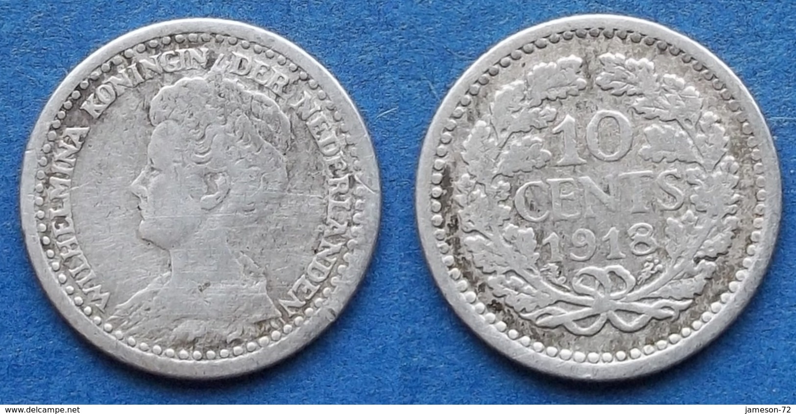NETHERLANDS - Silver 10 Cents 1918 KM# 145 WiIhemina (1890-1948) - Edelweiss Coins - Unclassified