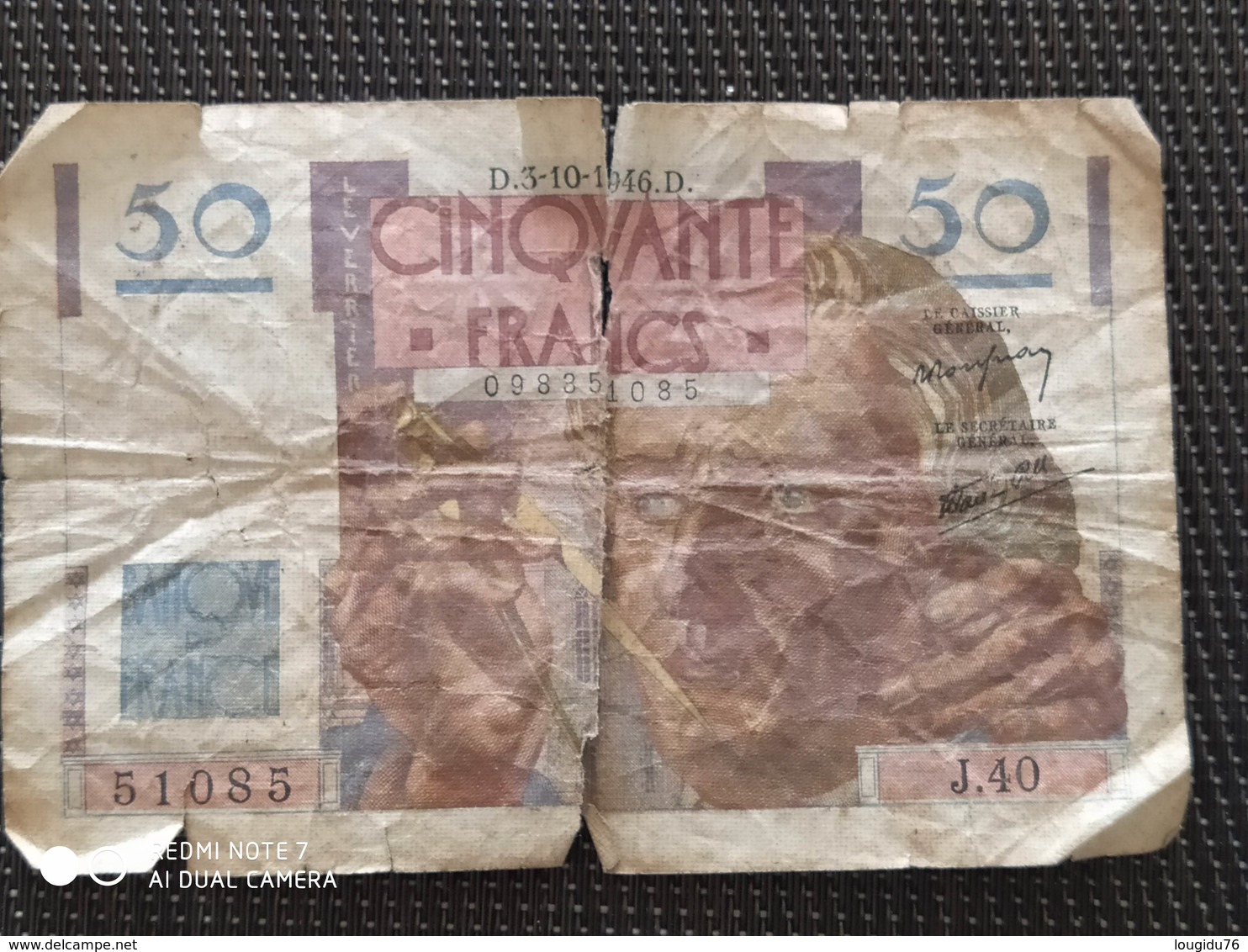 Billet 50 Francs Verrier ( 1946 – 1951 ) - 50 F 1946-1951 ''Le Verrier''