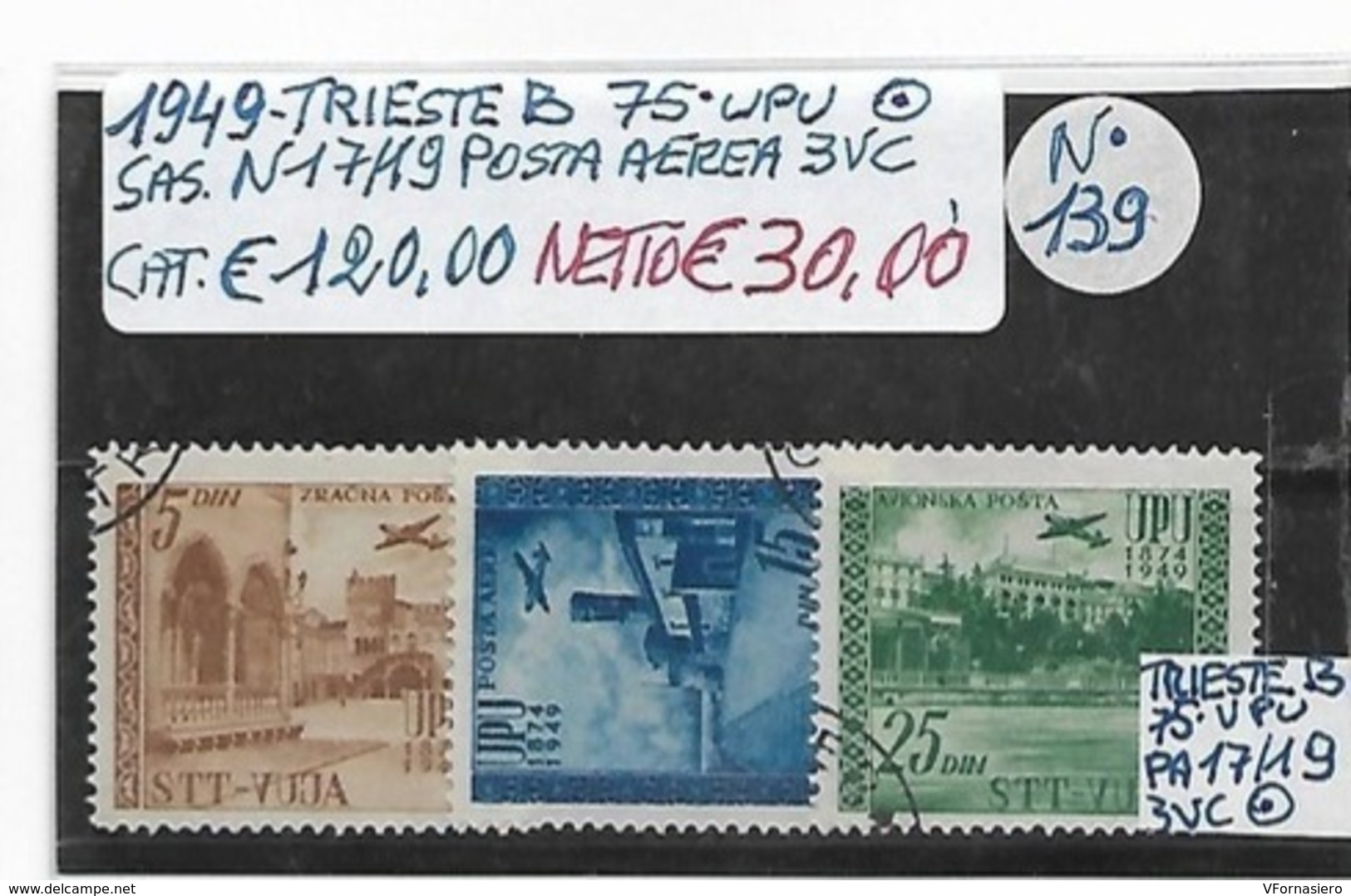 ITALIA ʘ 1949 TRIESTE Zona B - POSTA AEREA, 75° ANNIVERSARIO UPU - Luftpost